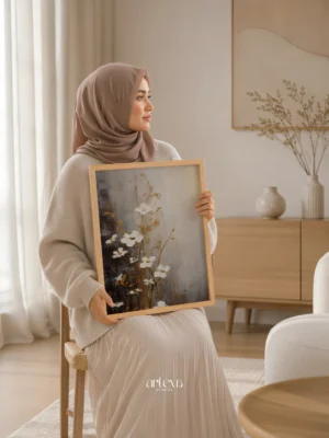 Ethereal Blossoms – White & Gold Abstract Floral Wall Art