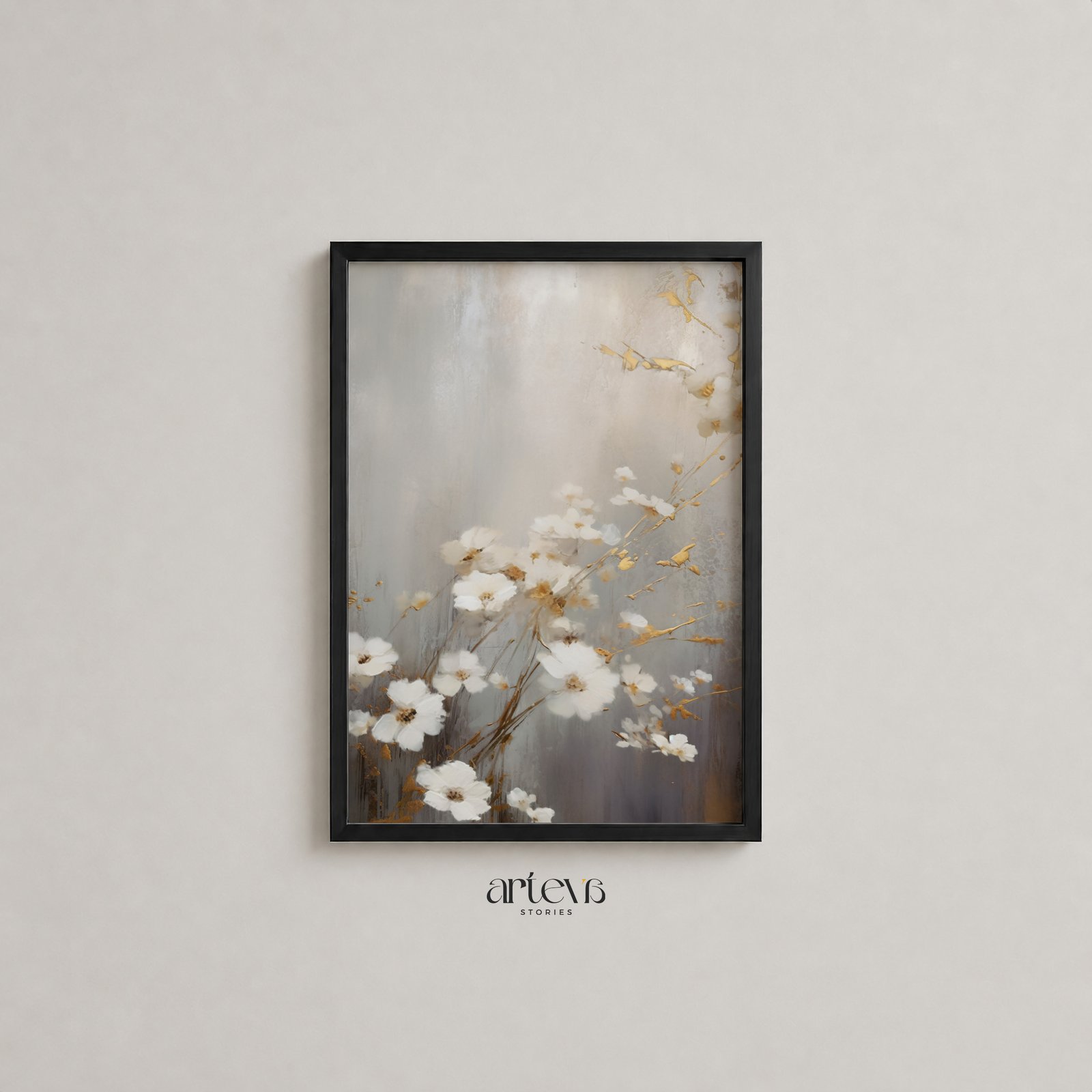 Golden Dream – Soft White Floral Wall Art - Gambar 4