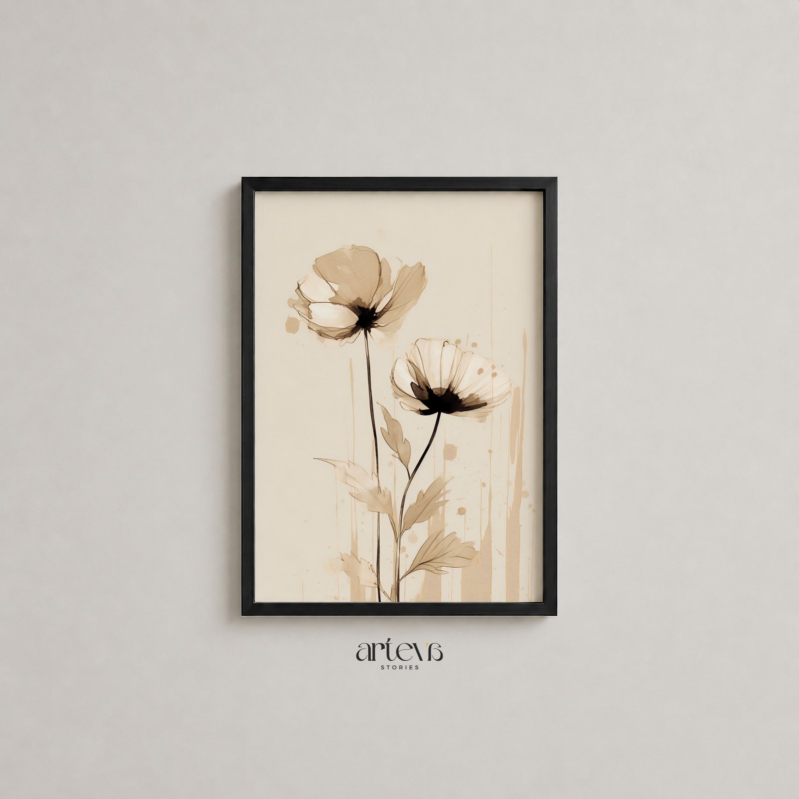 Mystic Blooms - Soft Beige Floral Wall Art - Gambar 3