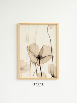 Revived Bloom soft botanical wall art dengan bunga transparan dan frame kayu natural