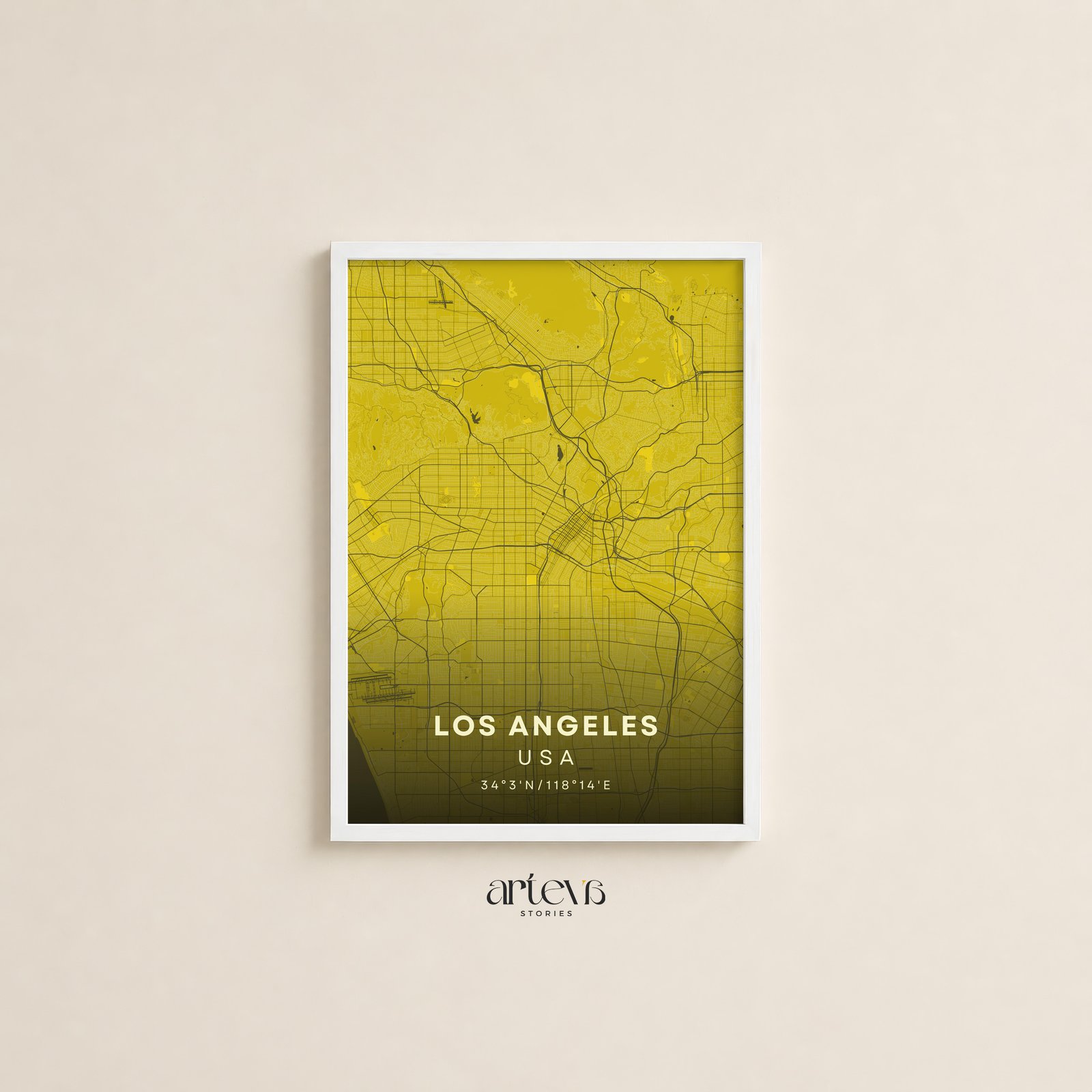 Los Angeles USA Map – Golden Dusk City Wall Art - Gambar 4