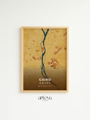 Cairo Egypt map poster Desert Sand dengan frame kayu natural