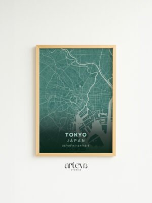 Tokyo map poster Emerald Breeze green city wall art