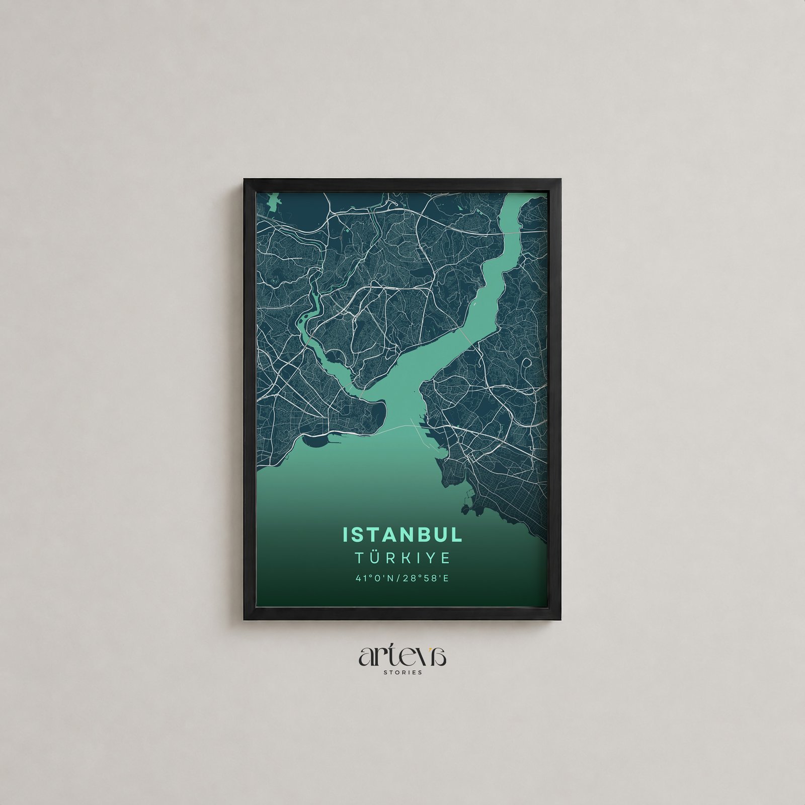 Istanbul Map – Deep Turquoise City Wall Art - Gambar 3