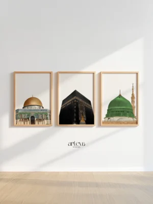 Set 3 Landmarks - Digital Art of Kabah Nabawi & Dome Of The Rock (Al Aqsa)