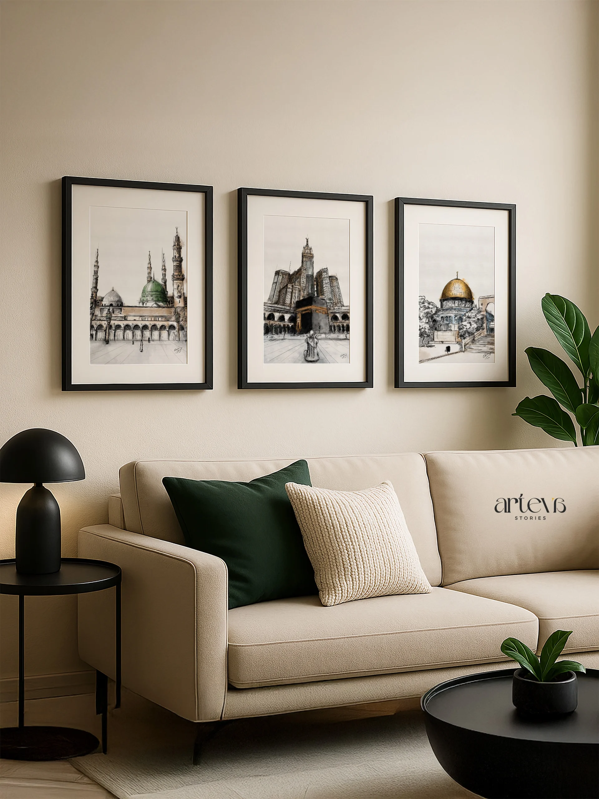 3 Sketch Islamic Landmarks Set | Kabah, Masjid Nabawi & Dome of the Rock - Gambar 7