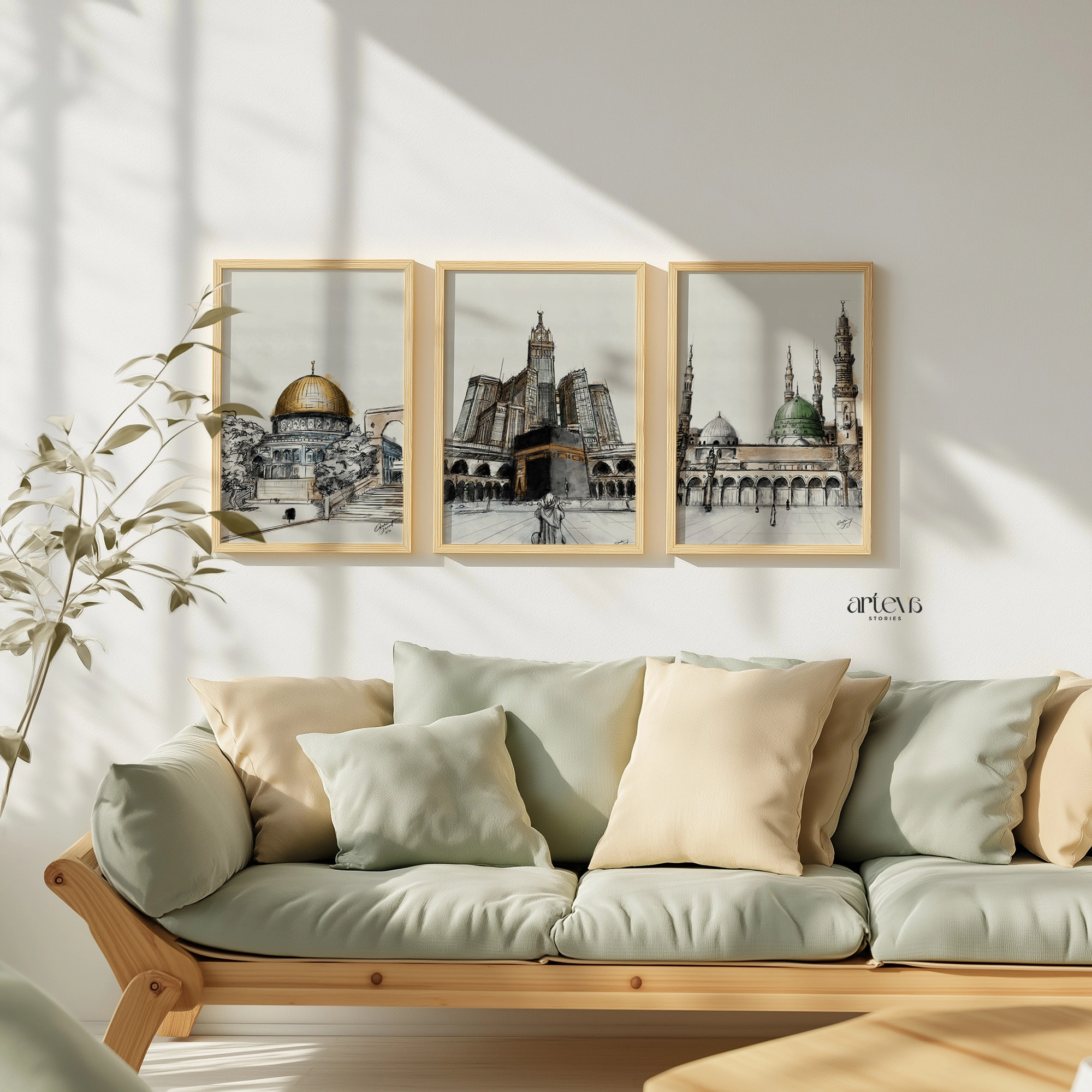 3 Sketch Islamic Landmarks Set | Kabah, Masjid Nabawi & Dome of the Rock - Gambar 9