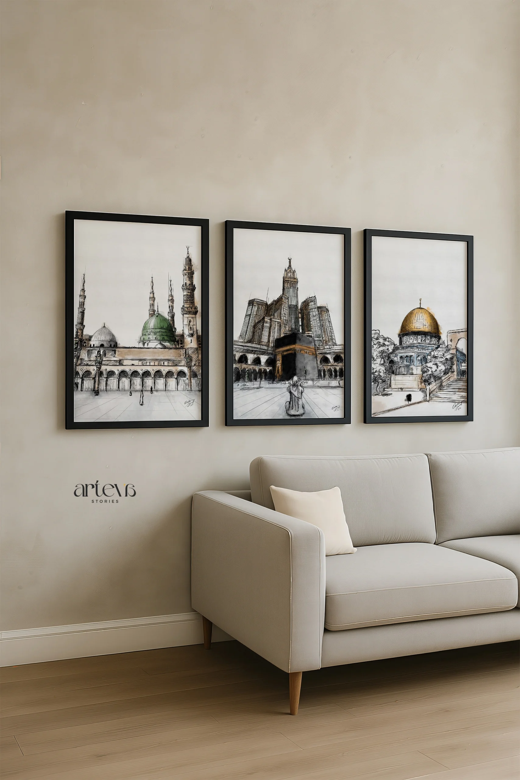 3 Sketch Islamic Landmarks Set | Kabah, Masjid Nabawi & Dome of the Rock - Gambar 4