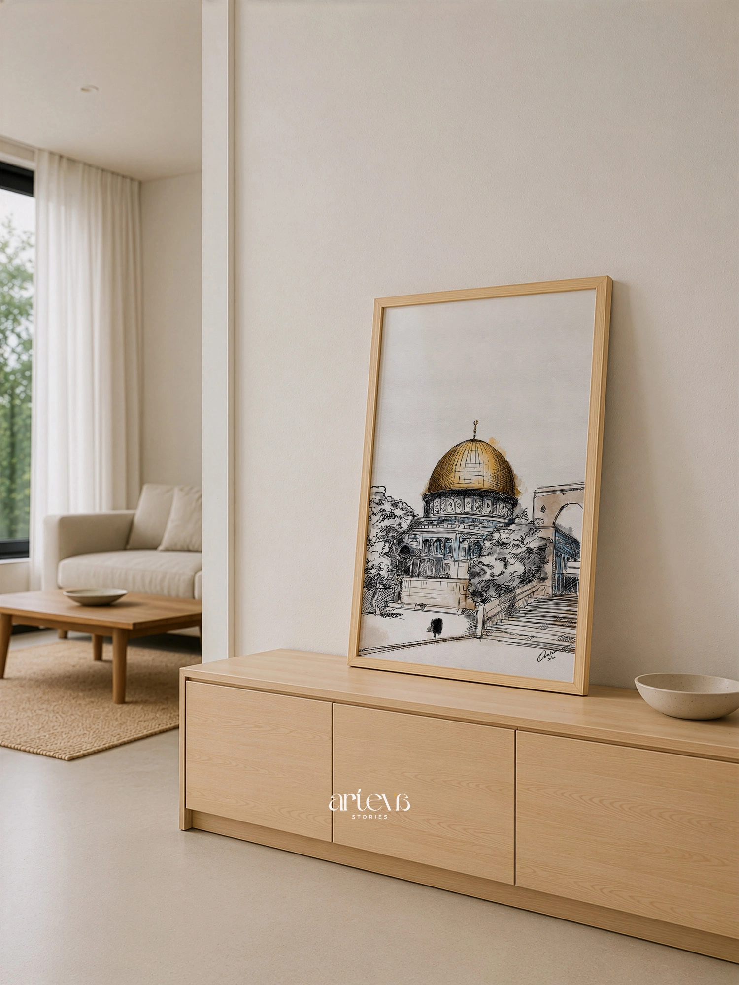 Dome of the Rock Wall Art - Palestine Sketch Watercolor - Gambar 3