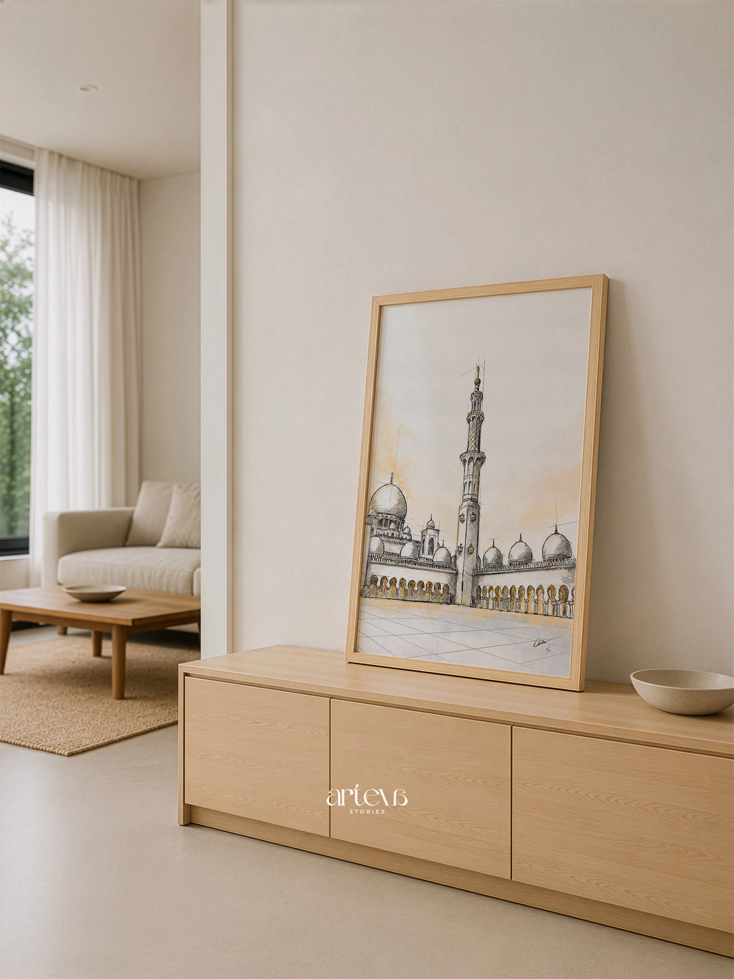 Sheikh Zayed Grand Mosque Wall Art - Abu Dhabi Sketch Watercolor - Gambar 5