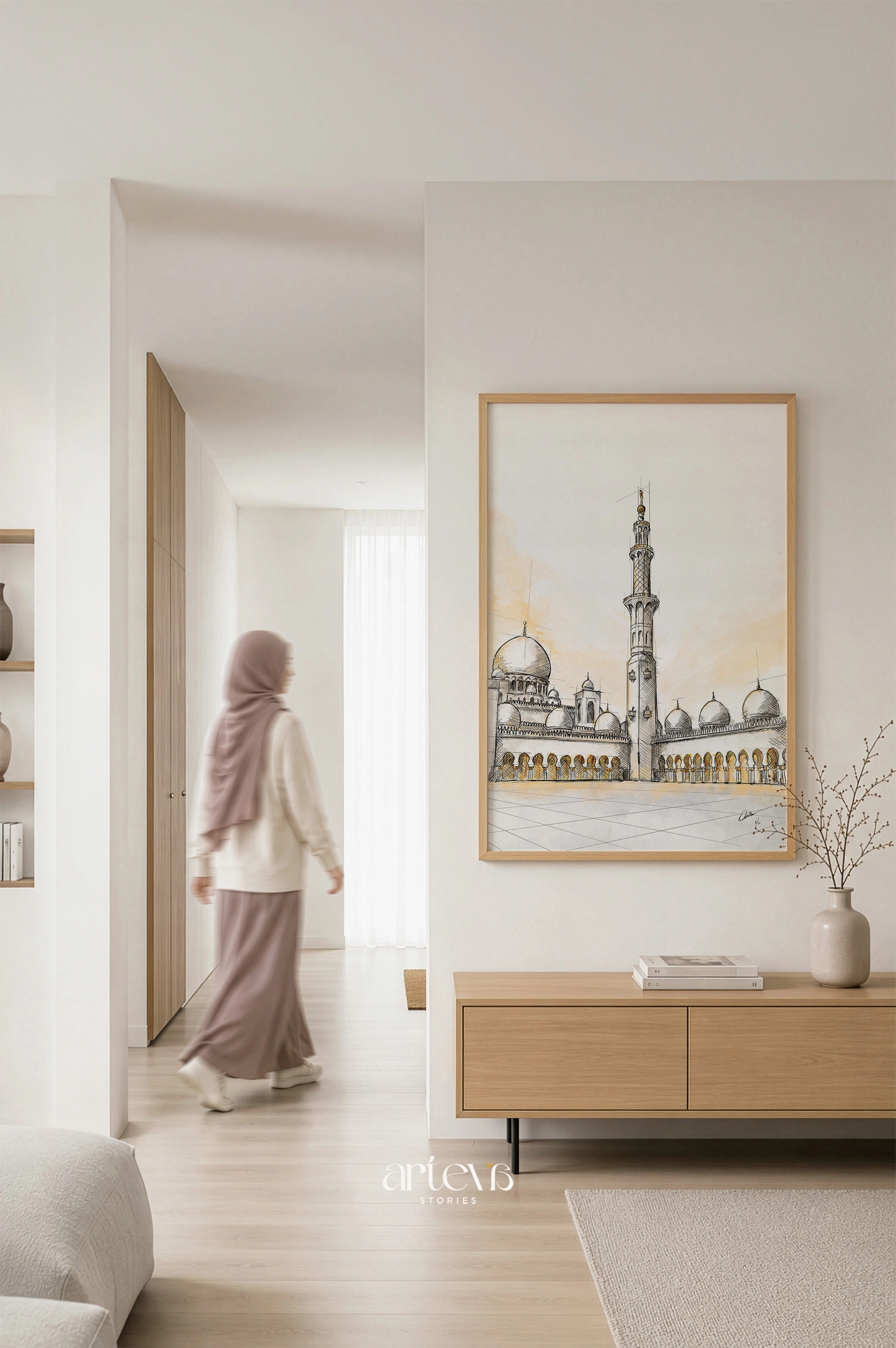 Sheikh Zayed Grand Mosque Wall Art - Abu Dhabi Sketch Watercolor - Gambar 7