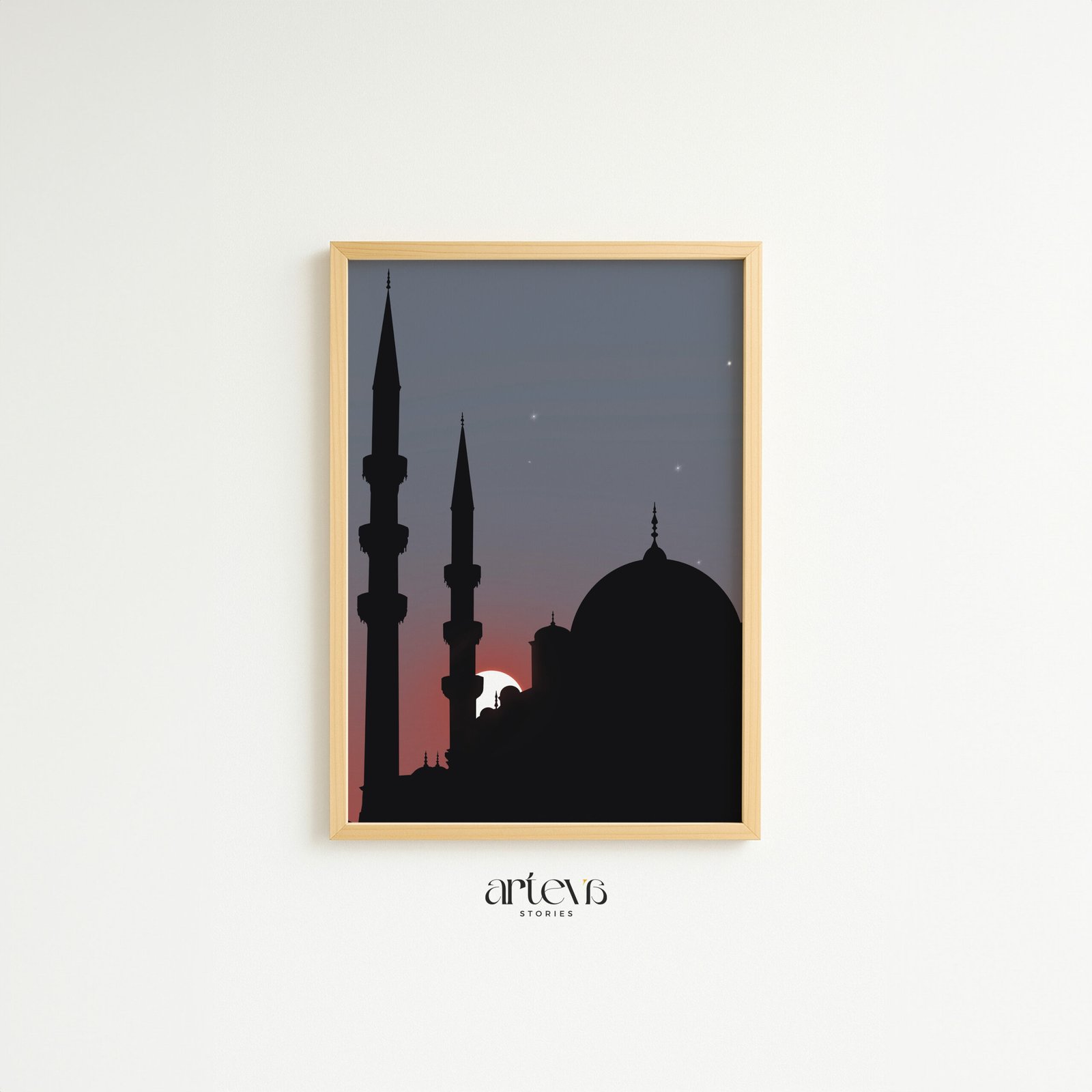 Silhouette of Turkey Mosque Islamic wall art dengan siluet masjid dan menara saat senja