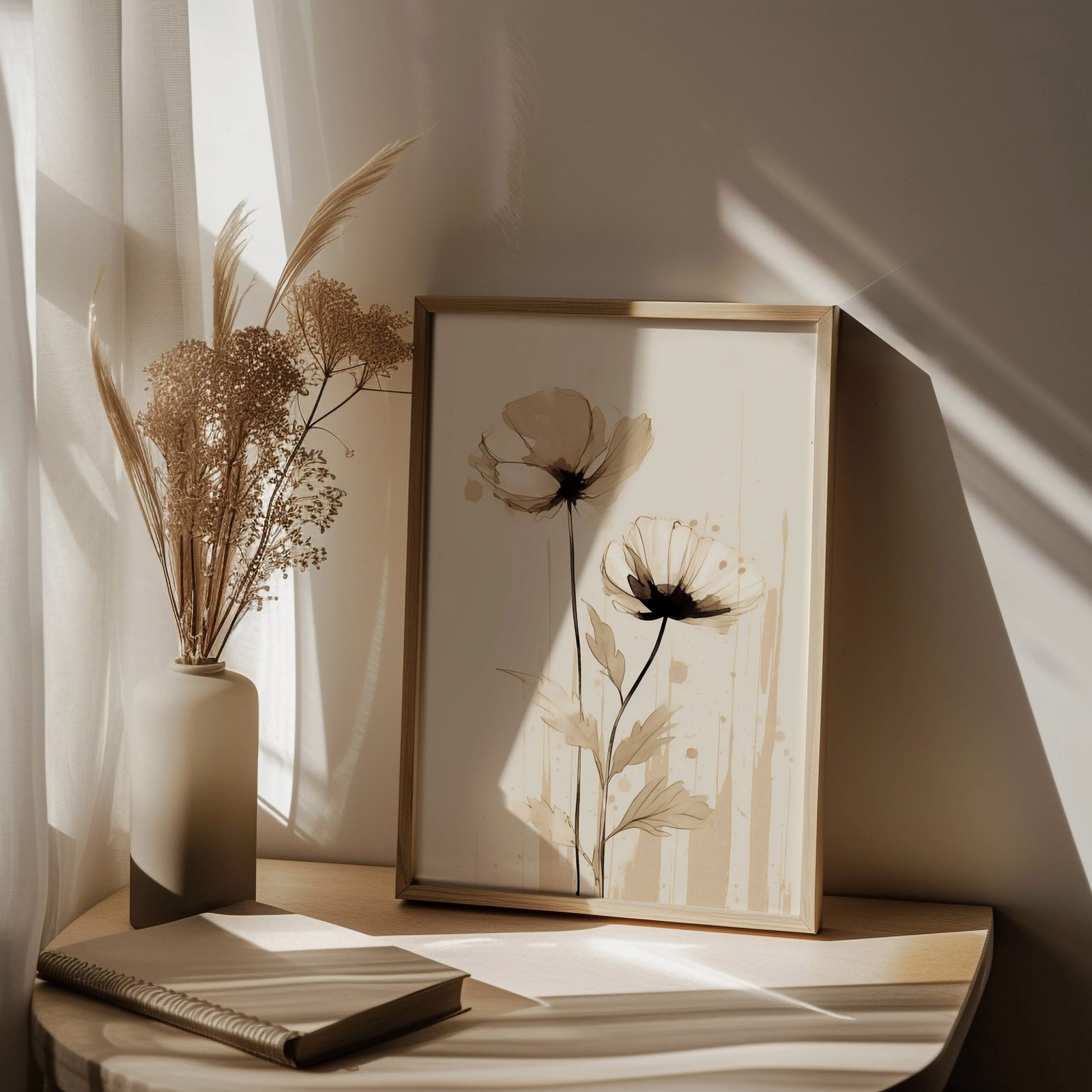 Mystic Blooms - Soft Beige Floral Wall Art - Gambar 5