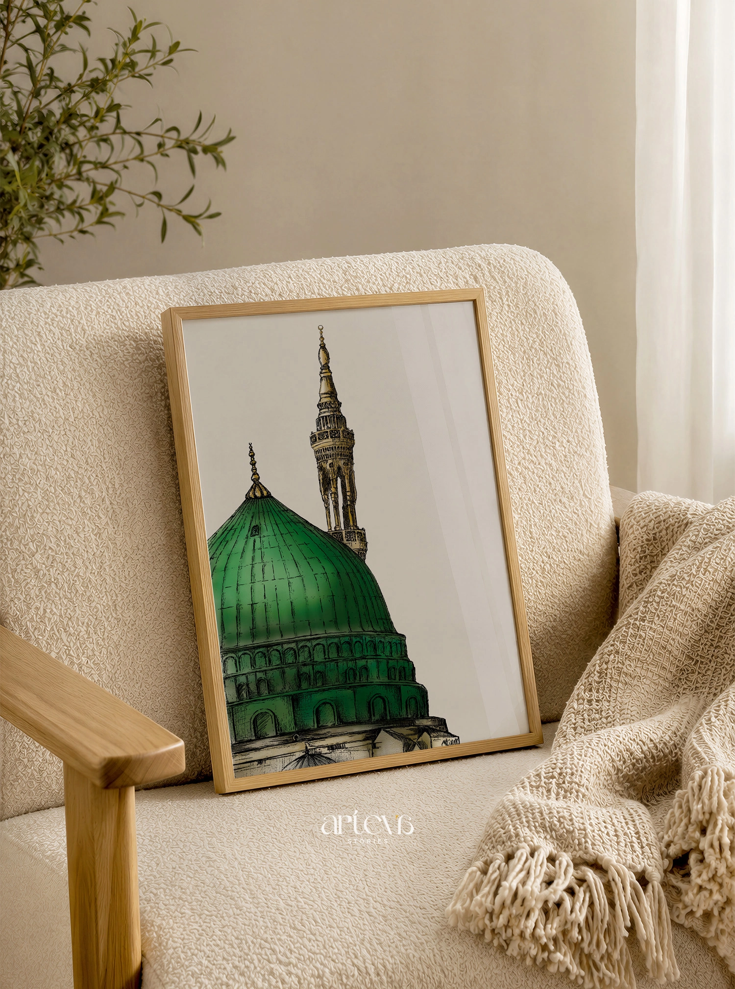 Green Dome Masjid Nabawi Sketch Wall Art - Gambar 8