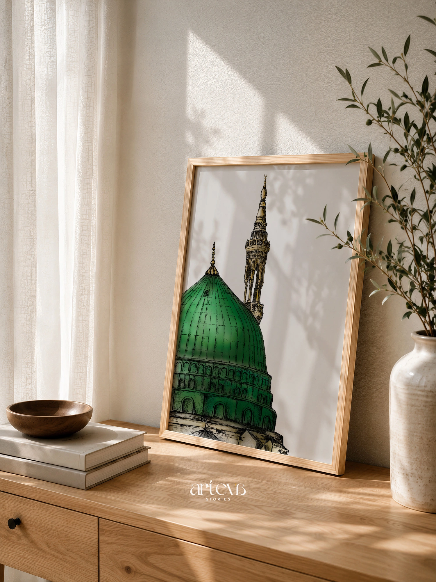 Green Dome Masjid Nabawi Sketch Wall Art - Gambar 5