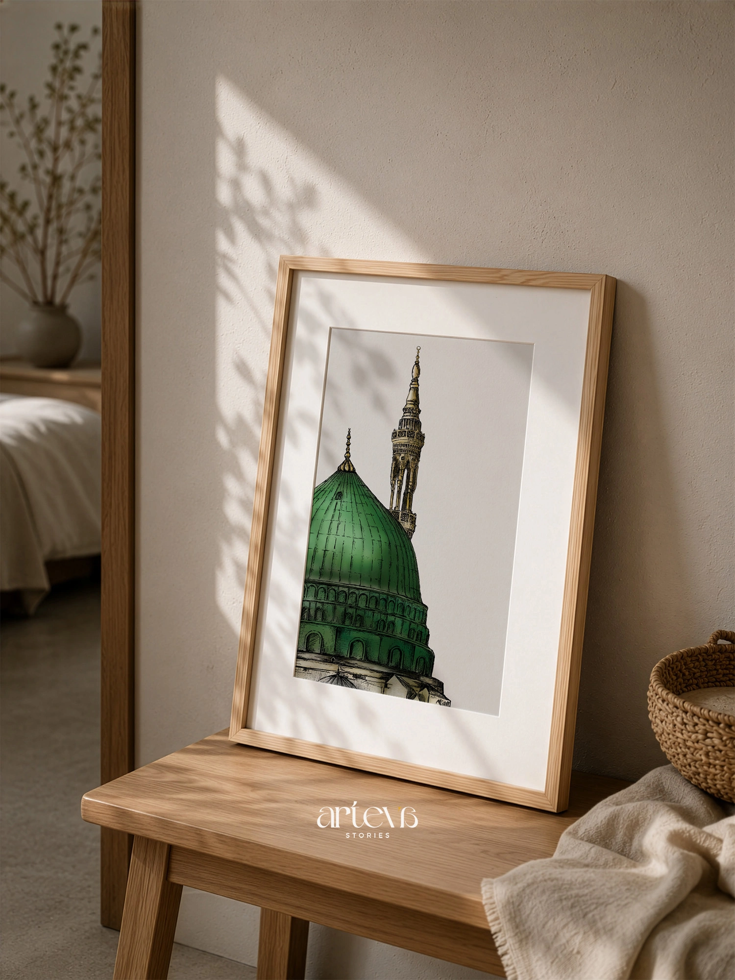 Green Dome Masjid Nabawi Sketch Wall Art - Gambar 4