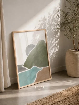 Mountain Serenity Abstract Wall Art - abstract watercolor wall art bernuansa natural untuk dekorasi dinding