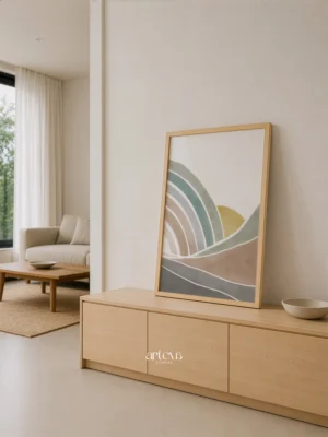 Golden Horizon Abstract Landscape Wall Art - abstract watercolor wall art bernuansa natural untuk dekorasi dinding