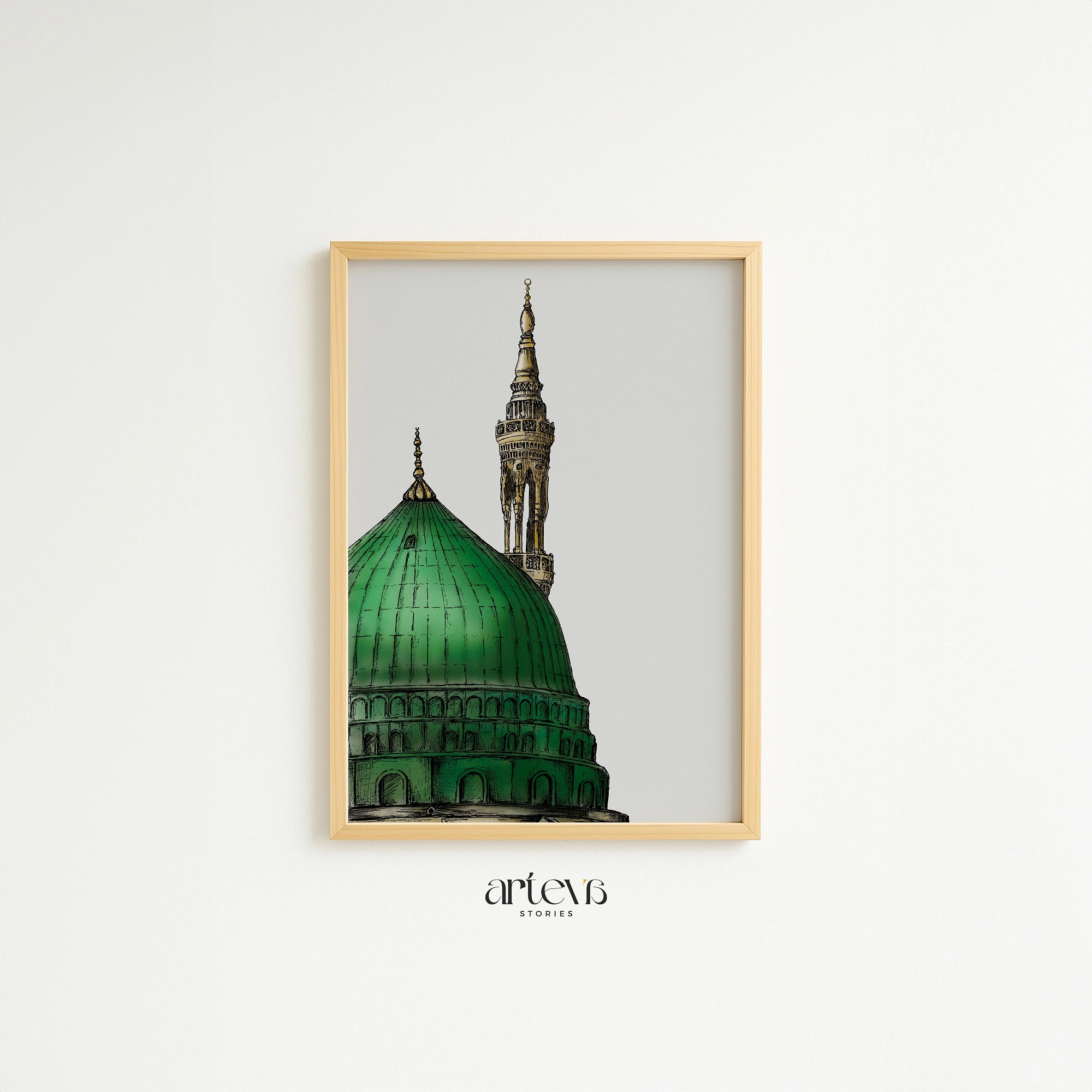 Green Dome Masjid Nabawi Sketch Wall Art - Gambar 9