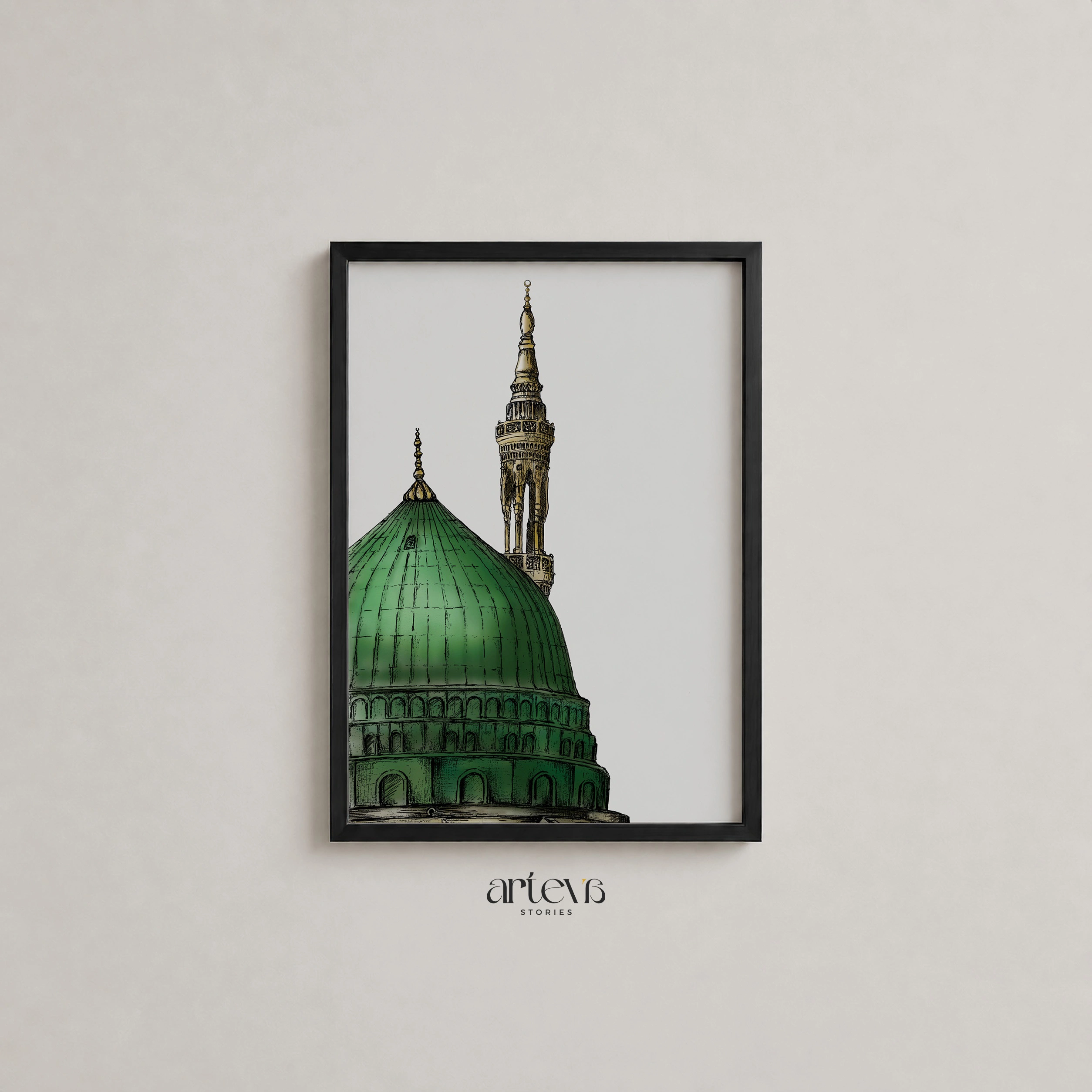 Green Dome Masjid Nabawi Sketch Wall Art - Gambar 10