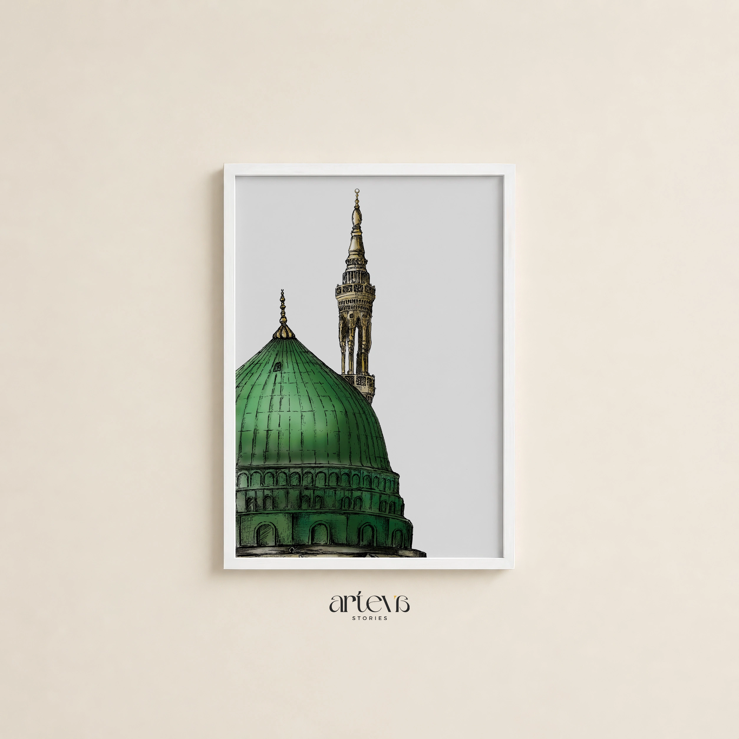 Green Dome Masjid Nabawi Sketch Wall Art - Gambar 11