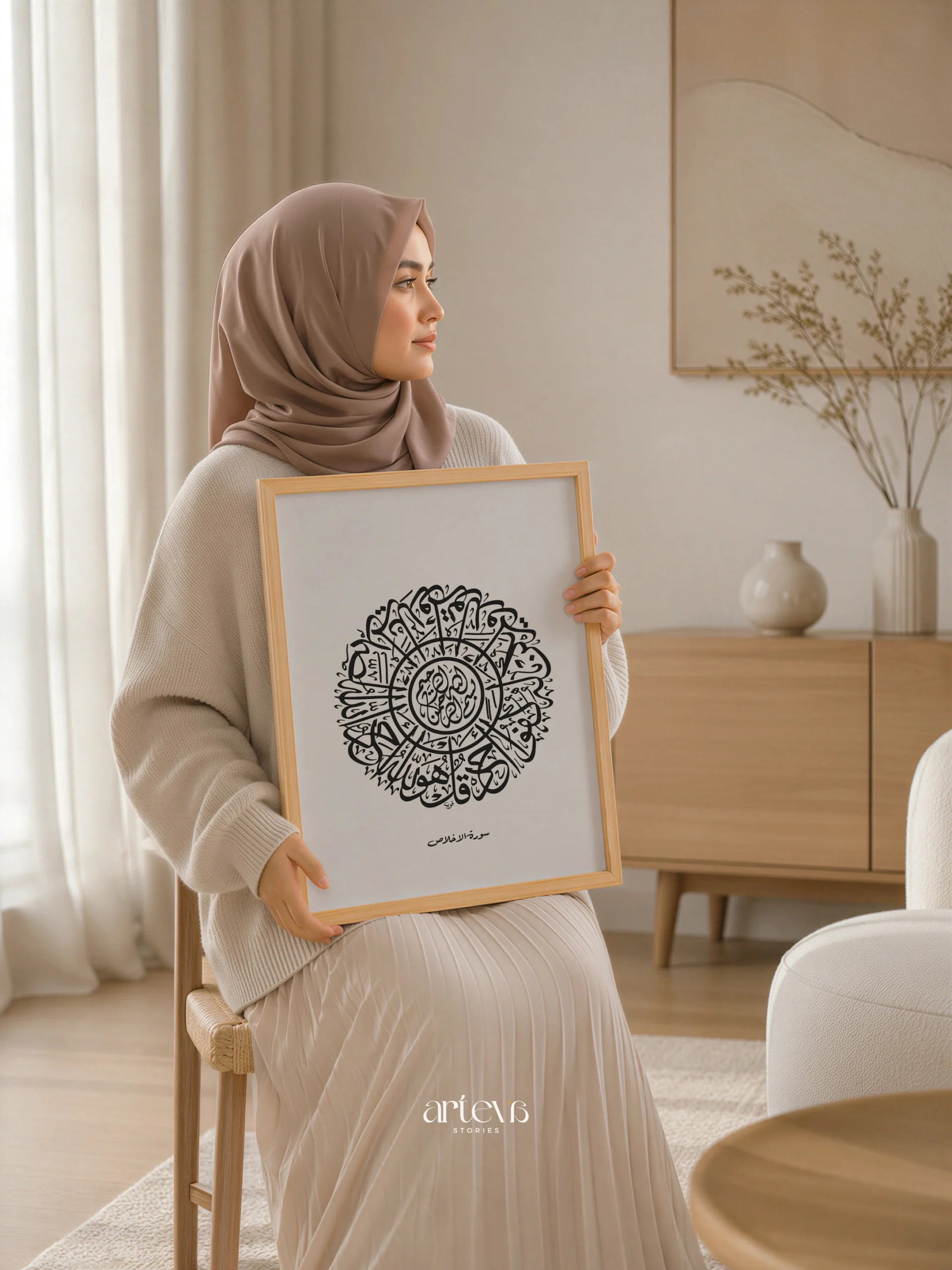 Al Ikhlas Circular Thuluth Calligraphy Wall Art - Black - Gambar 8