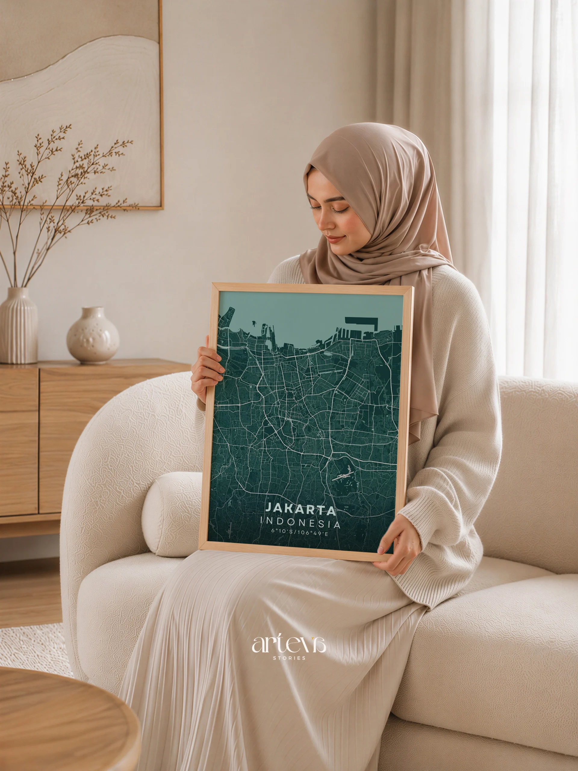 Jakarta (Indonesia) City Map Wall Art - Emerald Forest - Gambar 8