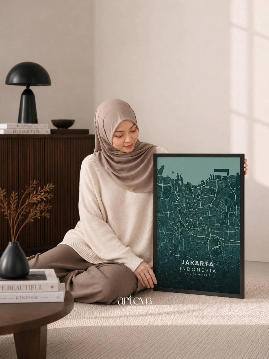 Jakarta (Indonesia) City Map Wall Art - Emerald Forest - Gambar 9