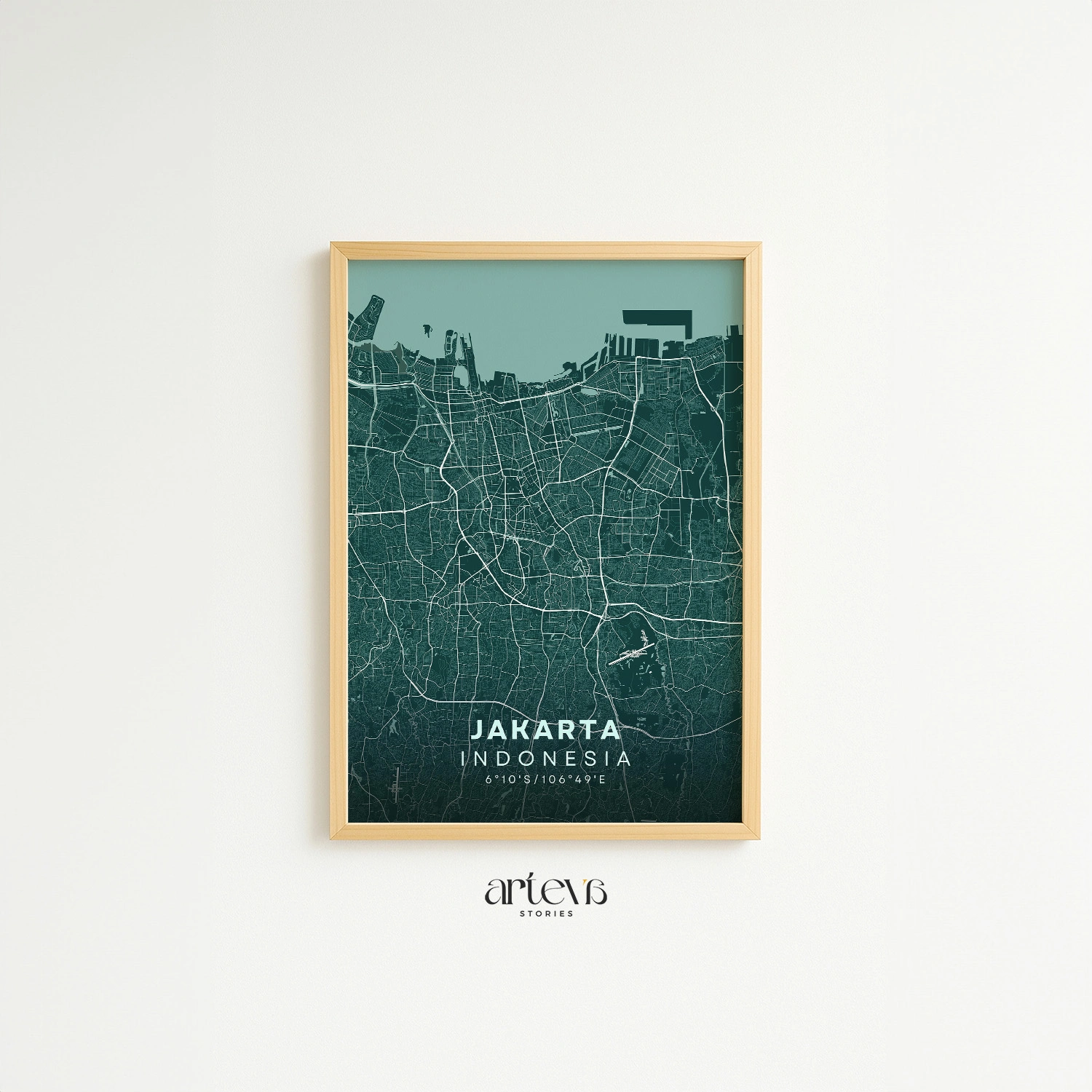 Jakarta (Indonesia) City Map Wall Art - Emerald Forest - Gambar 10
