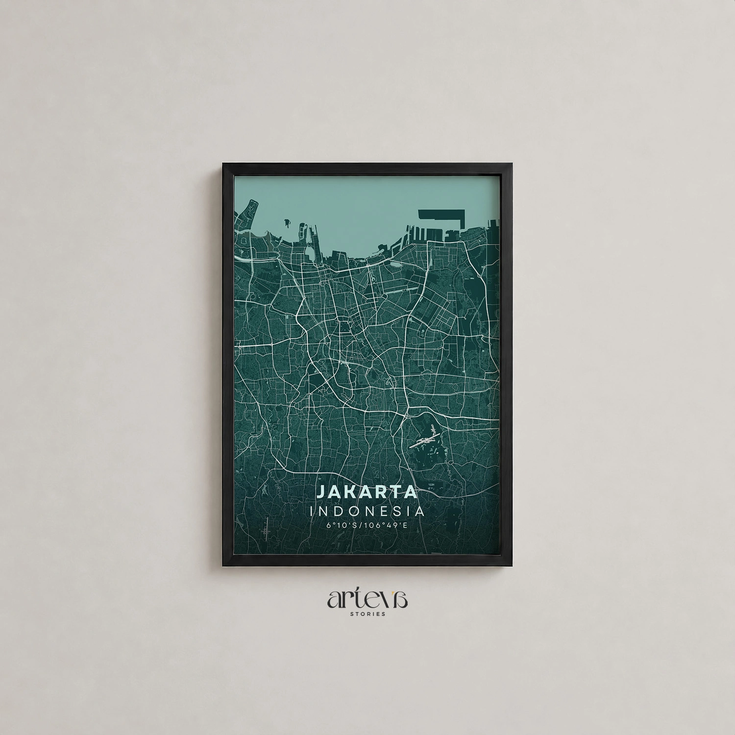 Jakarta (Indonesia) City Map Wall Art - Emerald Forest - Gambar 11
