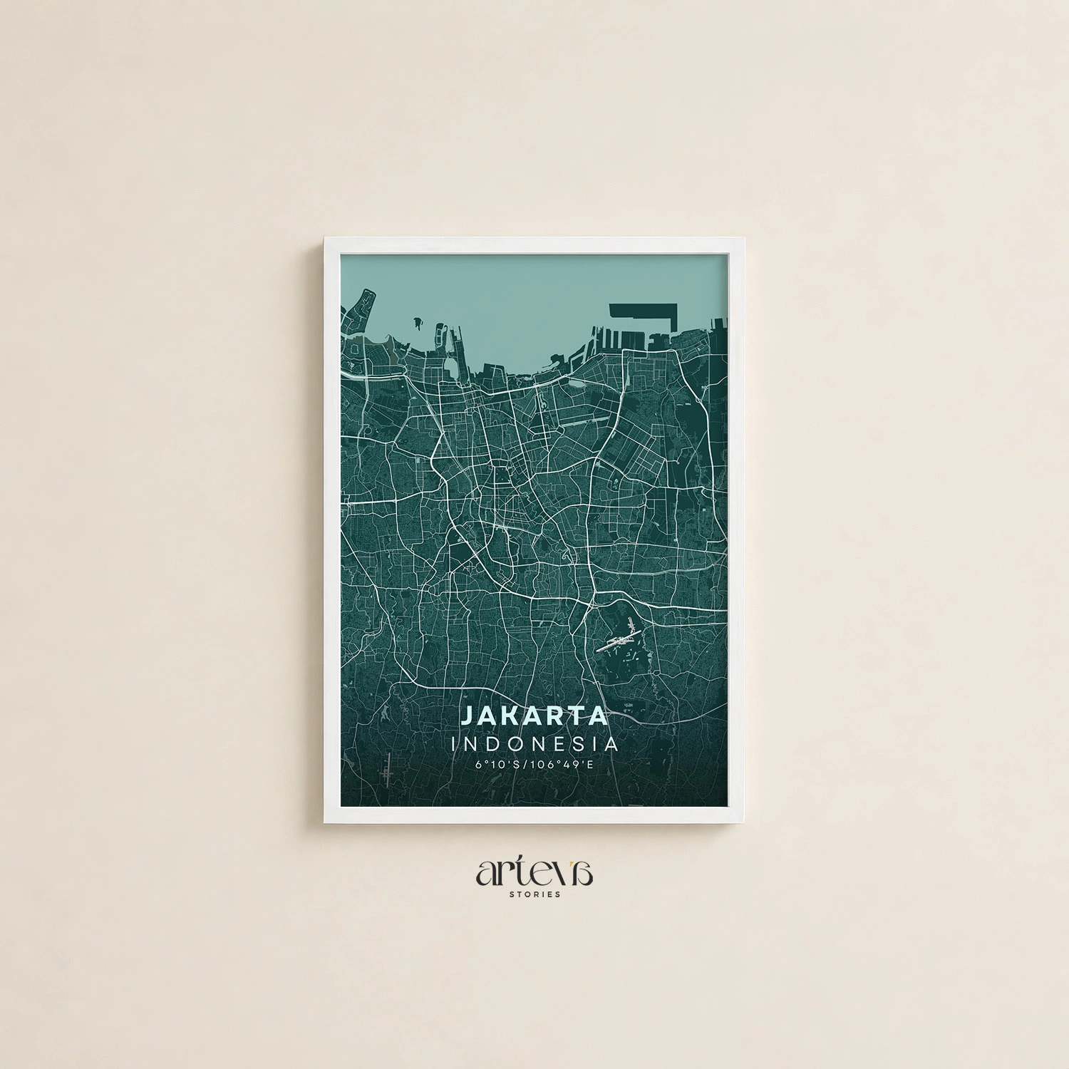 Jakarta (Indonesia) City Map Wall Art - Emerald Forest - Gambar 12