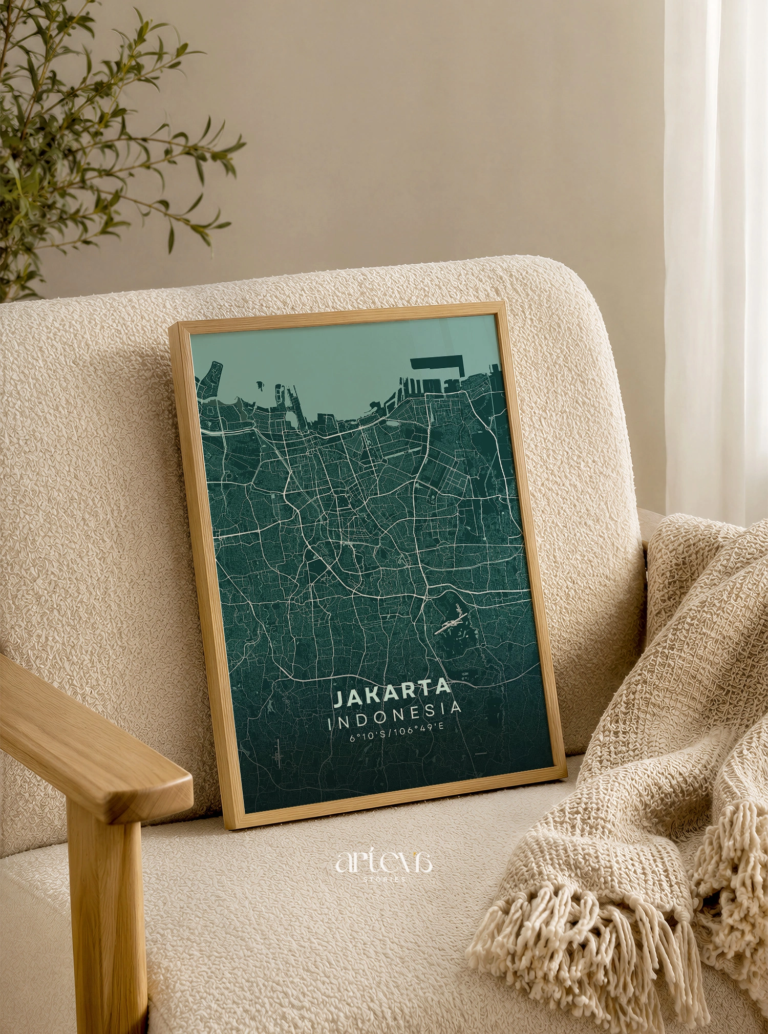 Jakarta (Indonesia) City Map Wall Art - Emerald Forest - Gambar 3