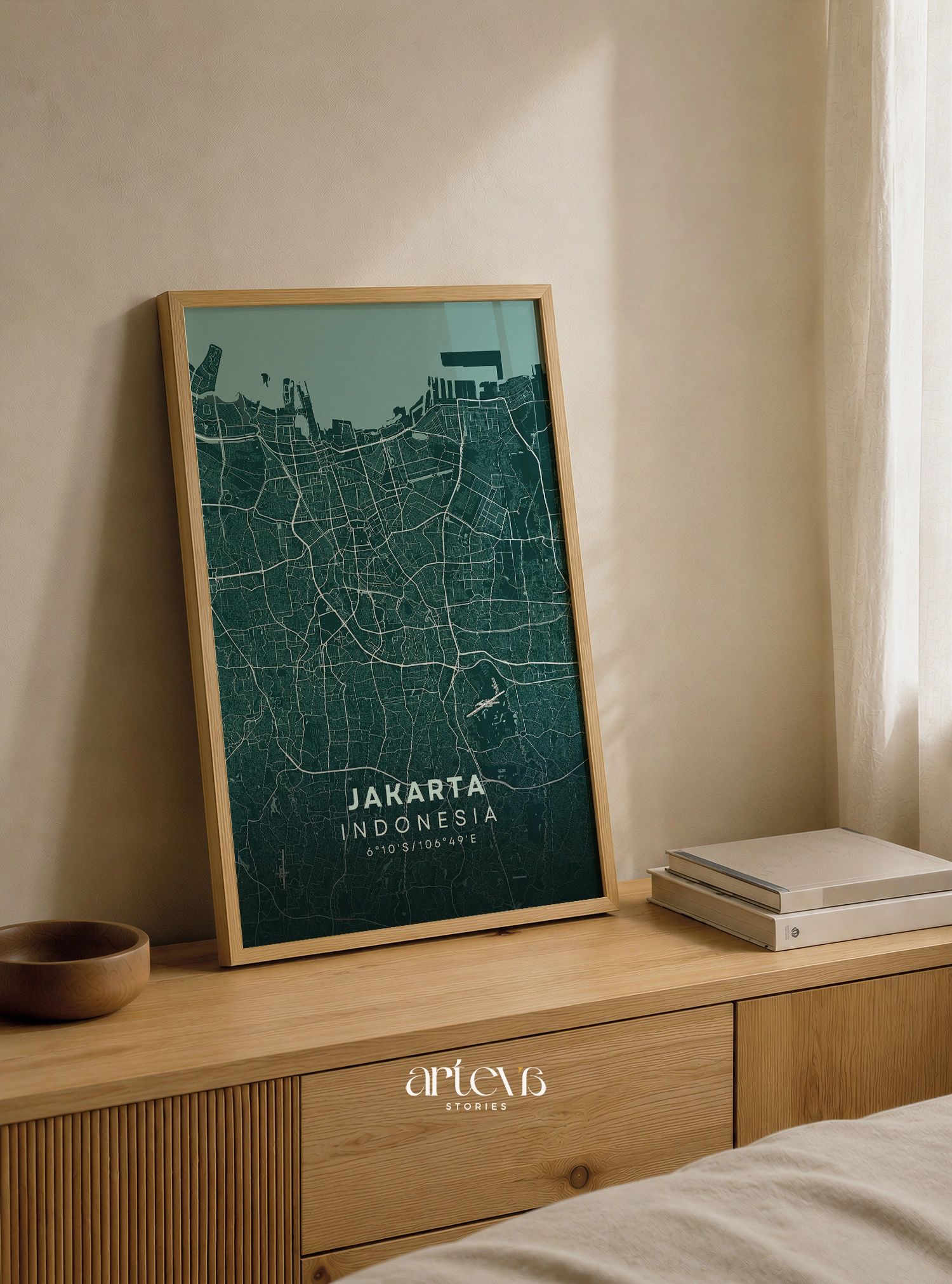 Jakarta (Indonesia) City Map Wall Art - Emerald Forest - Gambar 4