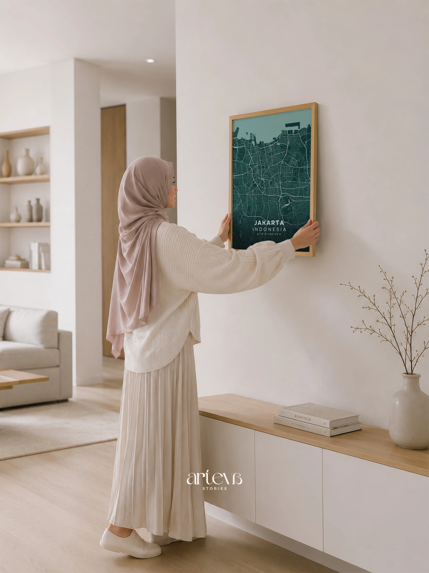 Jakarta (Indonesia) City Map Wall Art - Emerald Forest - Gambar 7