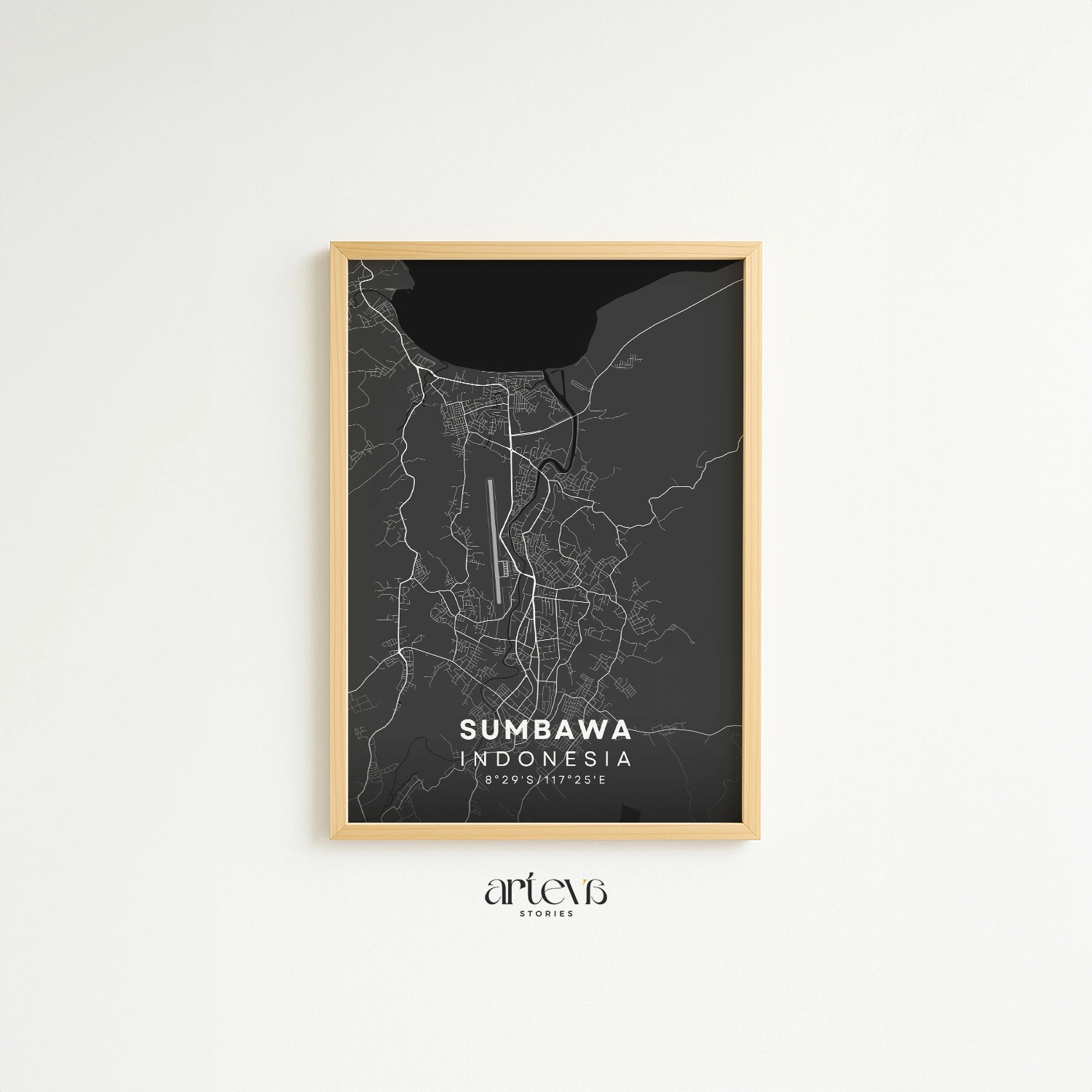 Sumbawa (Indonesia) City Map Poster Wall Art - Midnight Shadow - Gambar 10