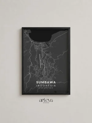 Sumbawa (Indonesia) City Map Poster Wall Art - Midnight Shadow