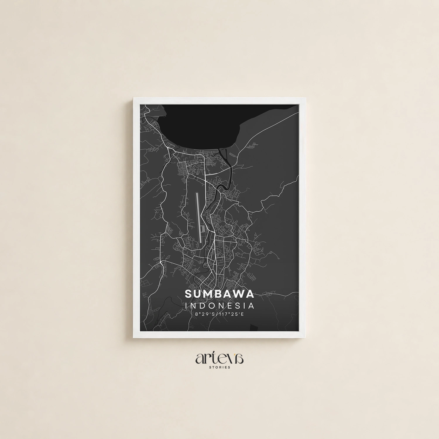 Sumbawa (Indonesia) City Map Poster Wall Art - Midnight Shadow - Gambar 12