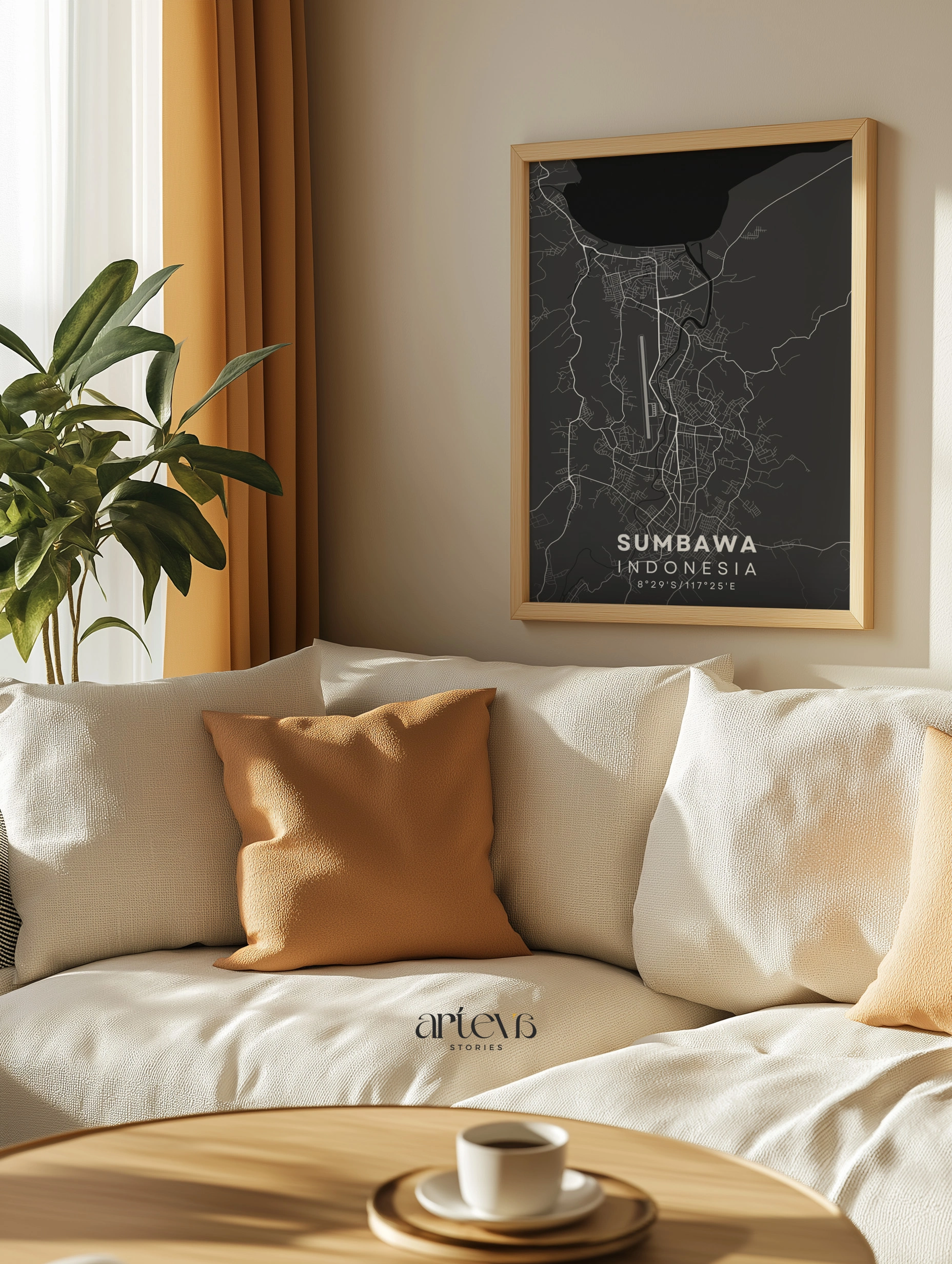 Sumbawa (Indonesia) City Map Poster Wall Art - Midnight Shadow - Gambar 2