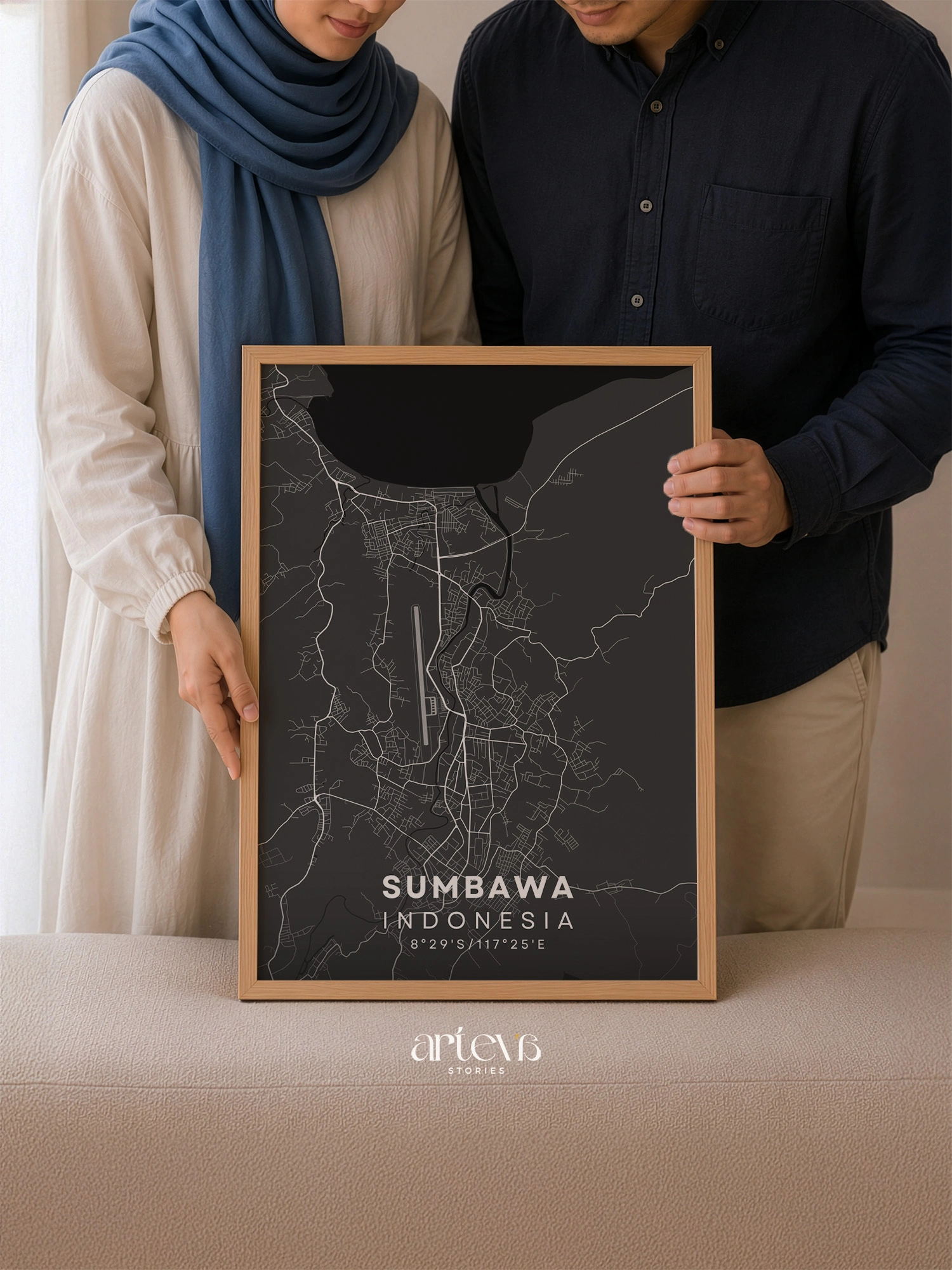 Sumbawa (Indonesia) City Map Poster Wall Art - Midnight Shadow - Gambar 4