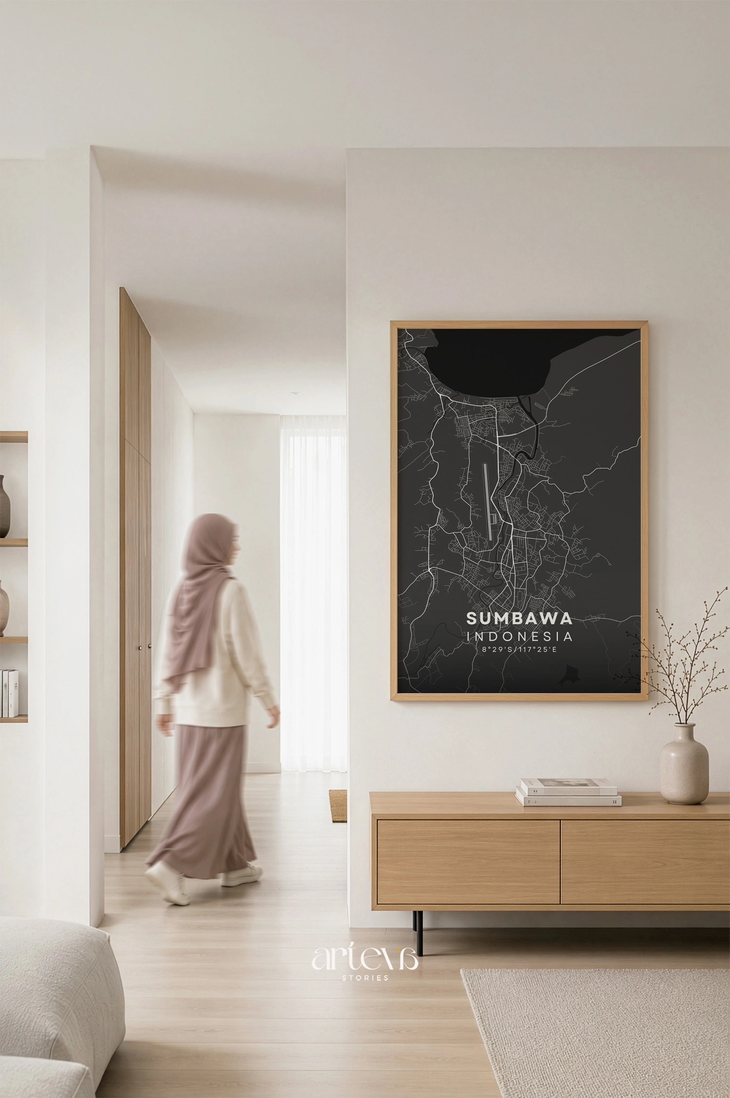 Sumbawa (Indonesia) City Map Poster Wall Art - Midnight Shadow - Gambar 5