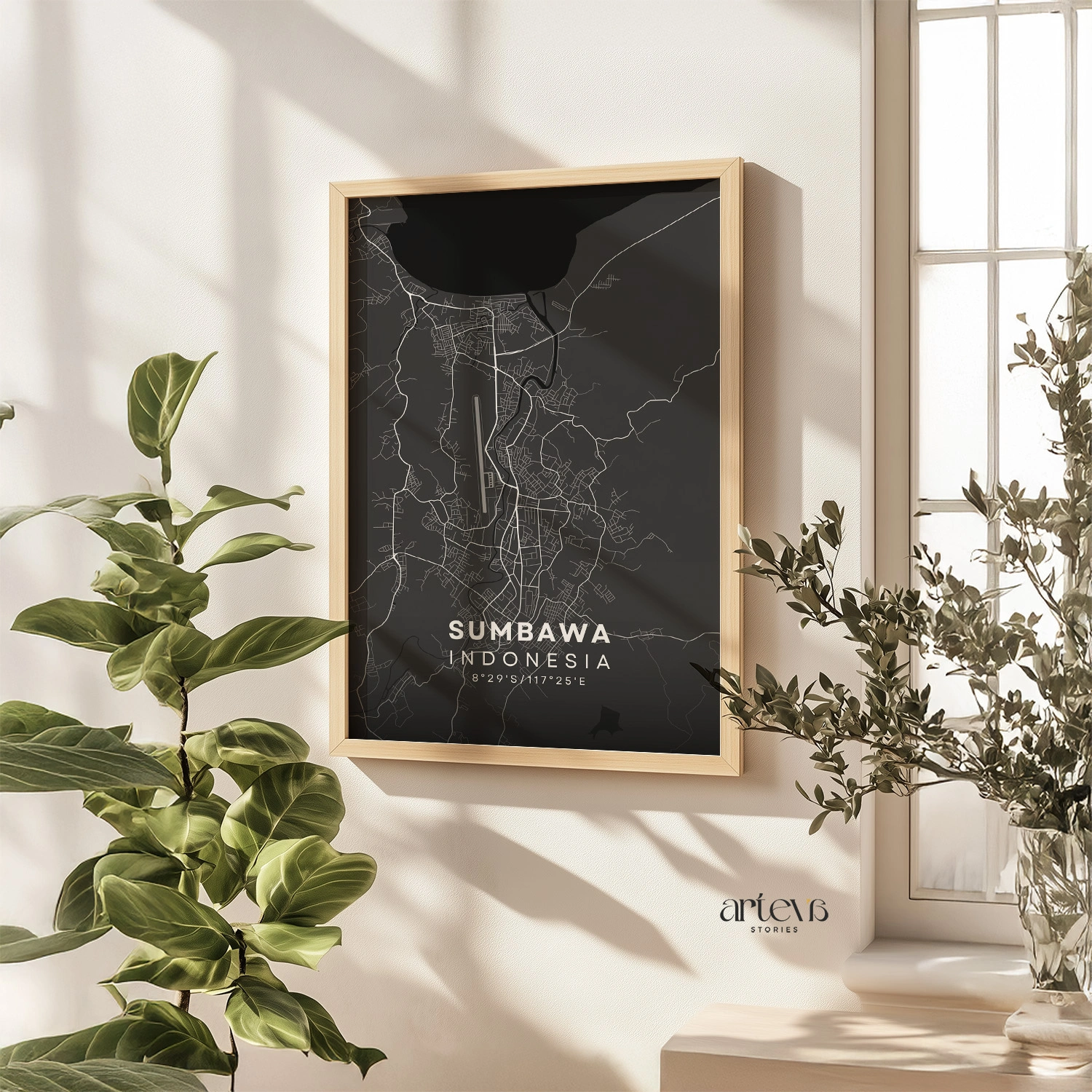 Sumbawa (Indonesia) City Map Poster Wall Art - Midnight Shadow - Gambar 8