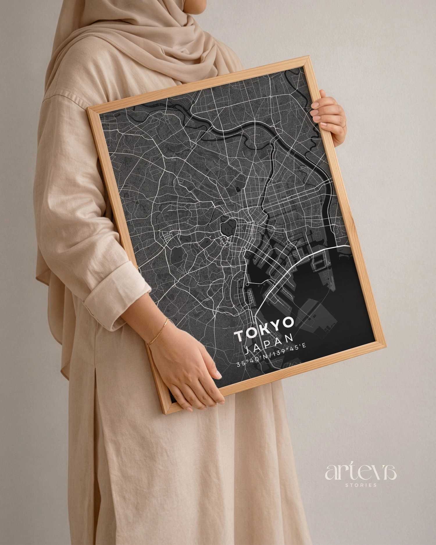 Tokyo (Japan) City Map Poster Wall Art - Midnight Shadow - Gambar 2