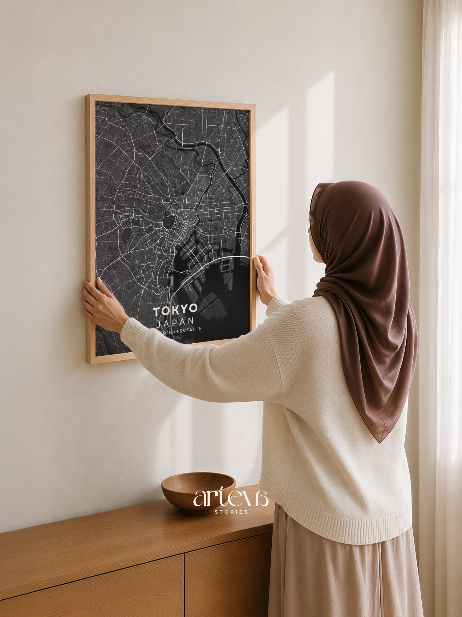 Tokyo (Japan) City Map Poster Wall Art - Midnight Shadow - Gambar 5