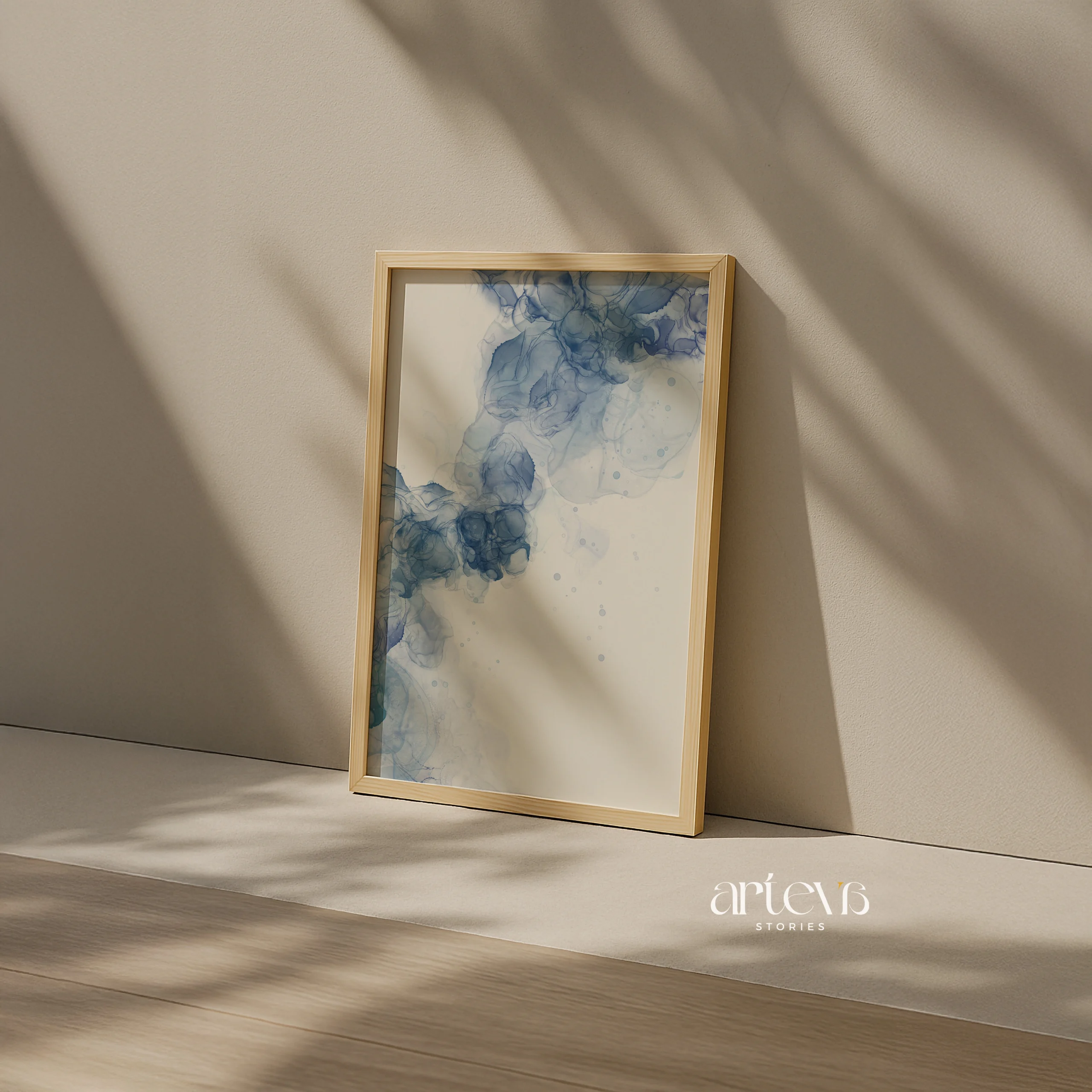 Abstract Blue Ink Fluid Wall Art - Gambar 2