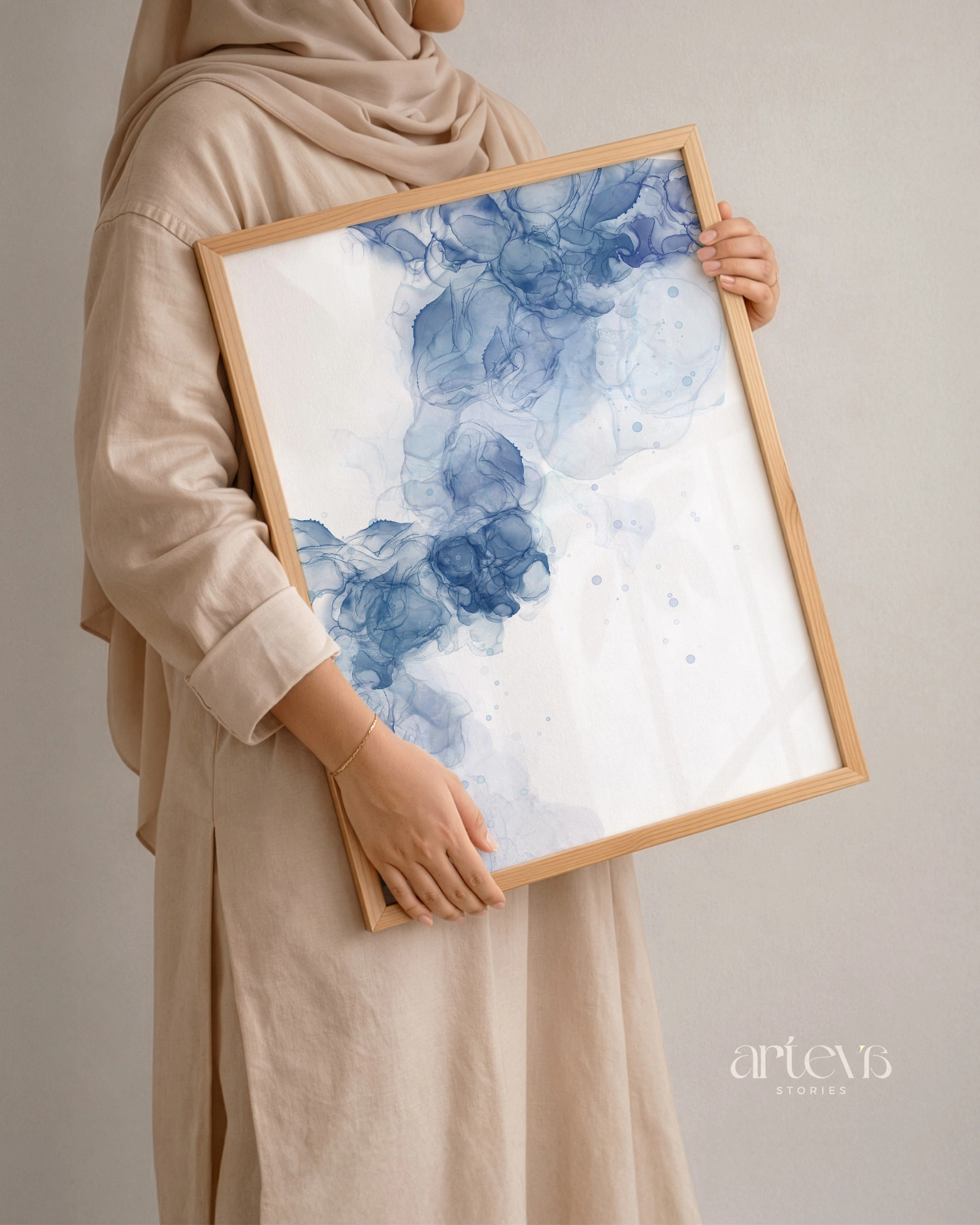 Abstract Blue Ink Fluid Wall Art - Gambar 3