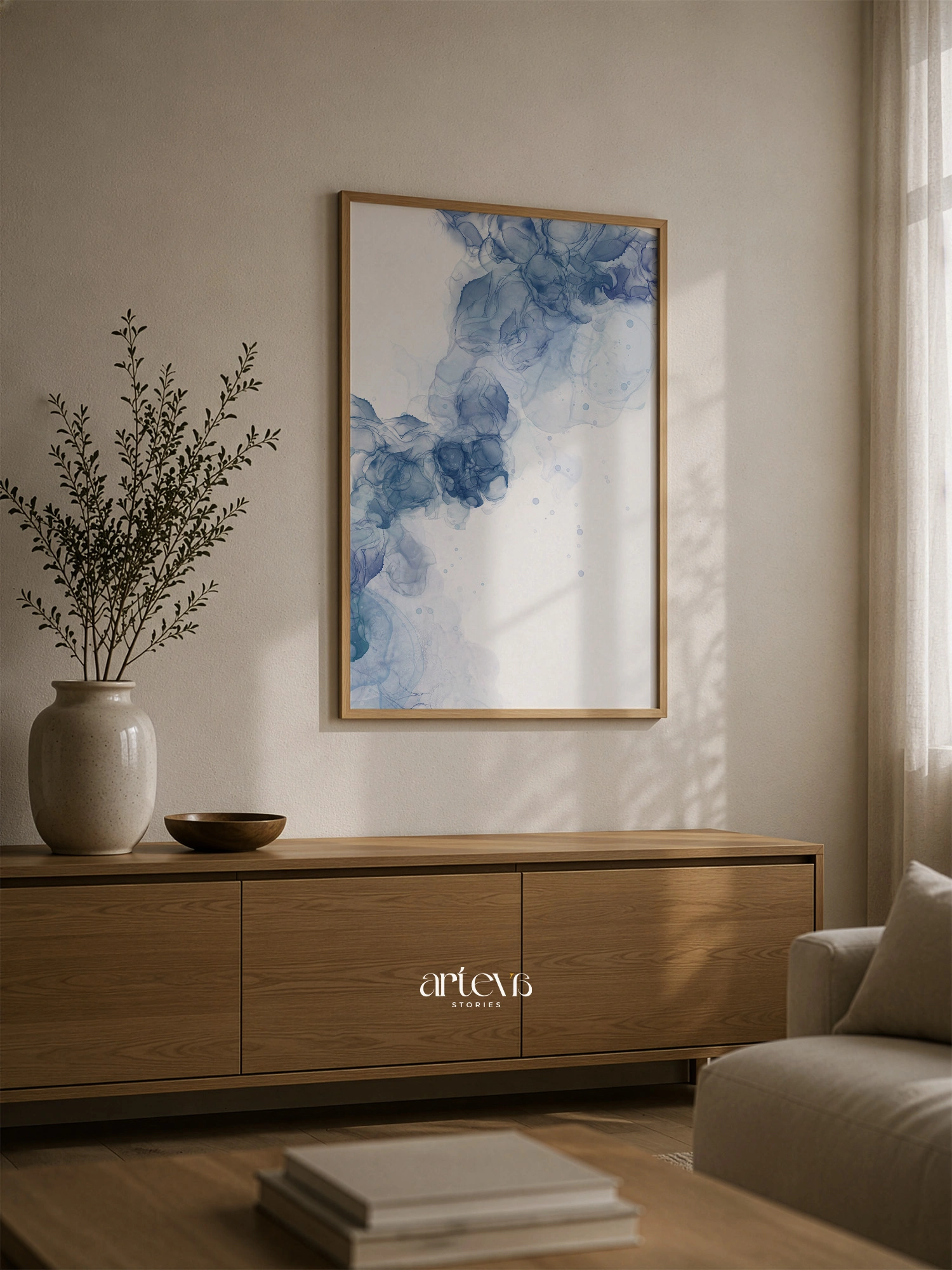 Abstract Blue Ink Fluid Wall Art - Gambar 4