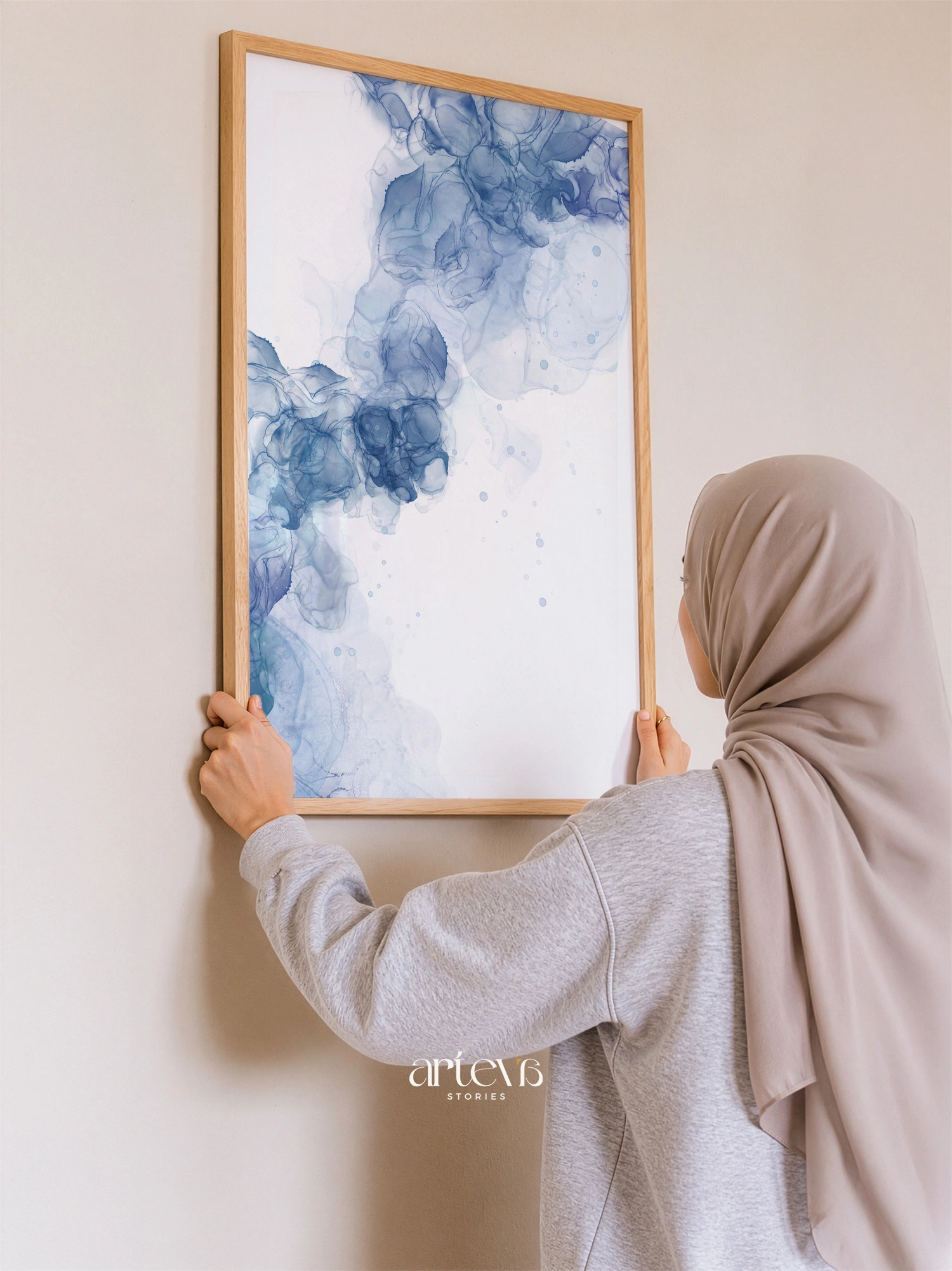 Abstract Blue Ink Fluid Wall Art - Gambar 5