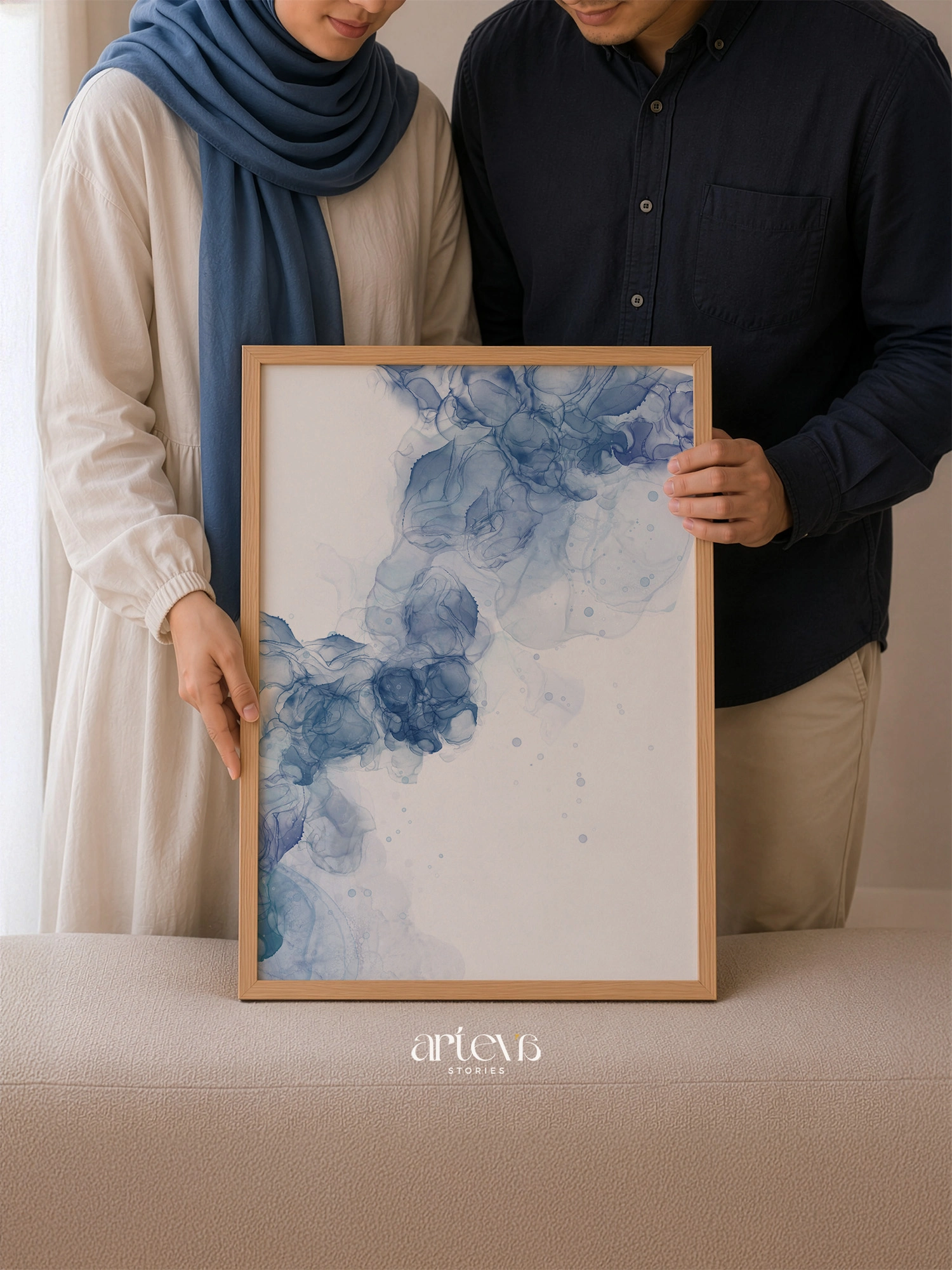 Abstract Blue Ink Fluid Wall Art - Gambar 7