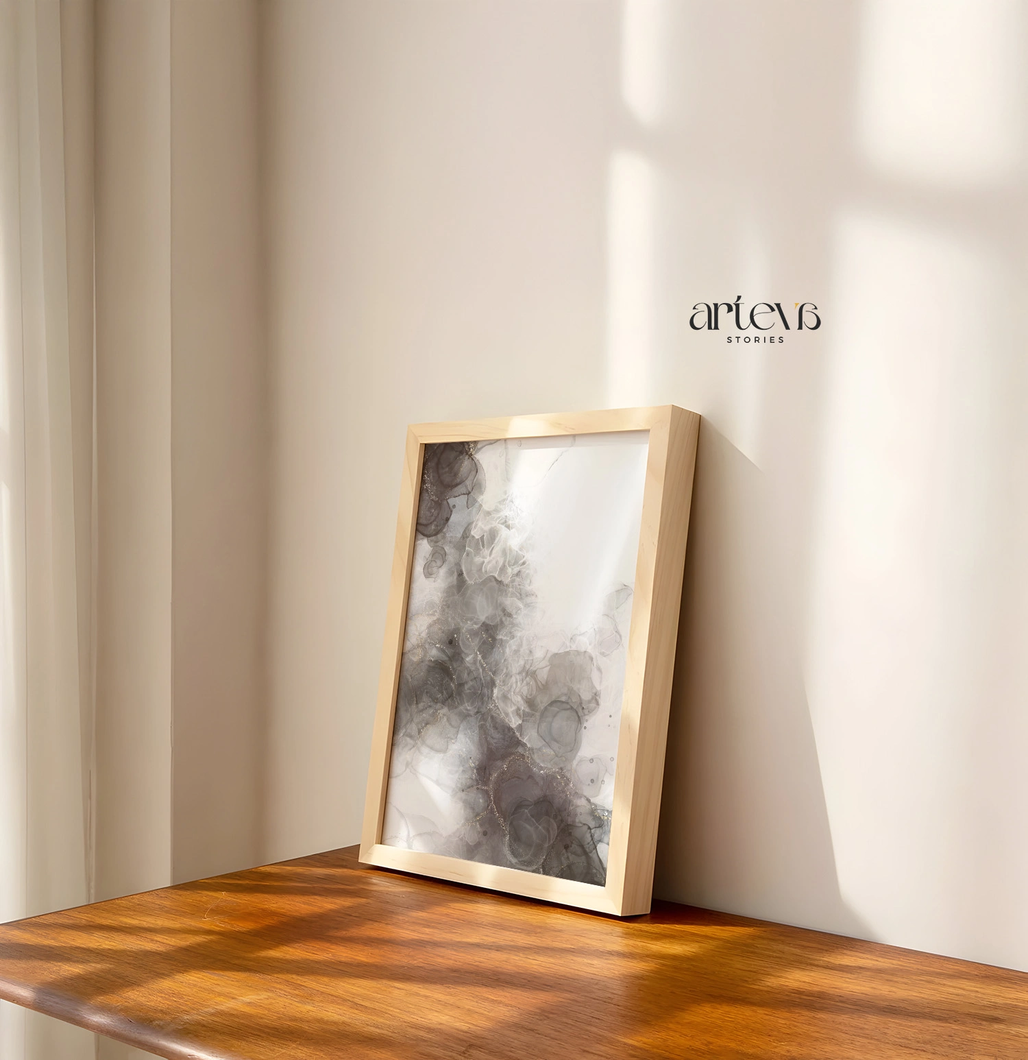 Neutral Smoky Taupe Abstract Ink Wall Art - Gambar 11