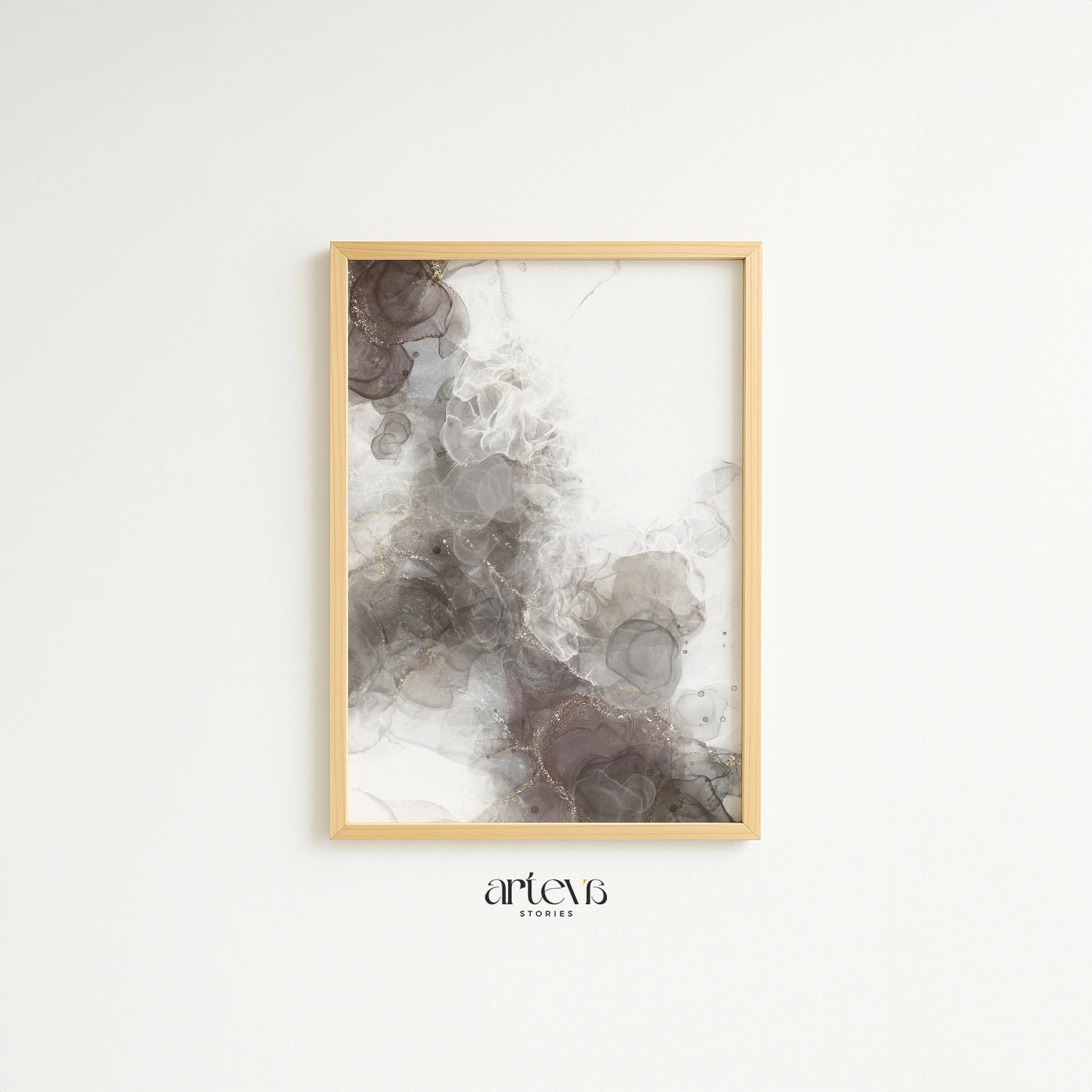 Neutral Smoky Taupe Abstract Ink Wall Art - Gambar 12